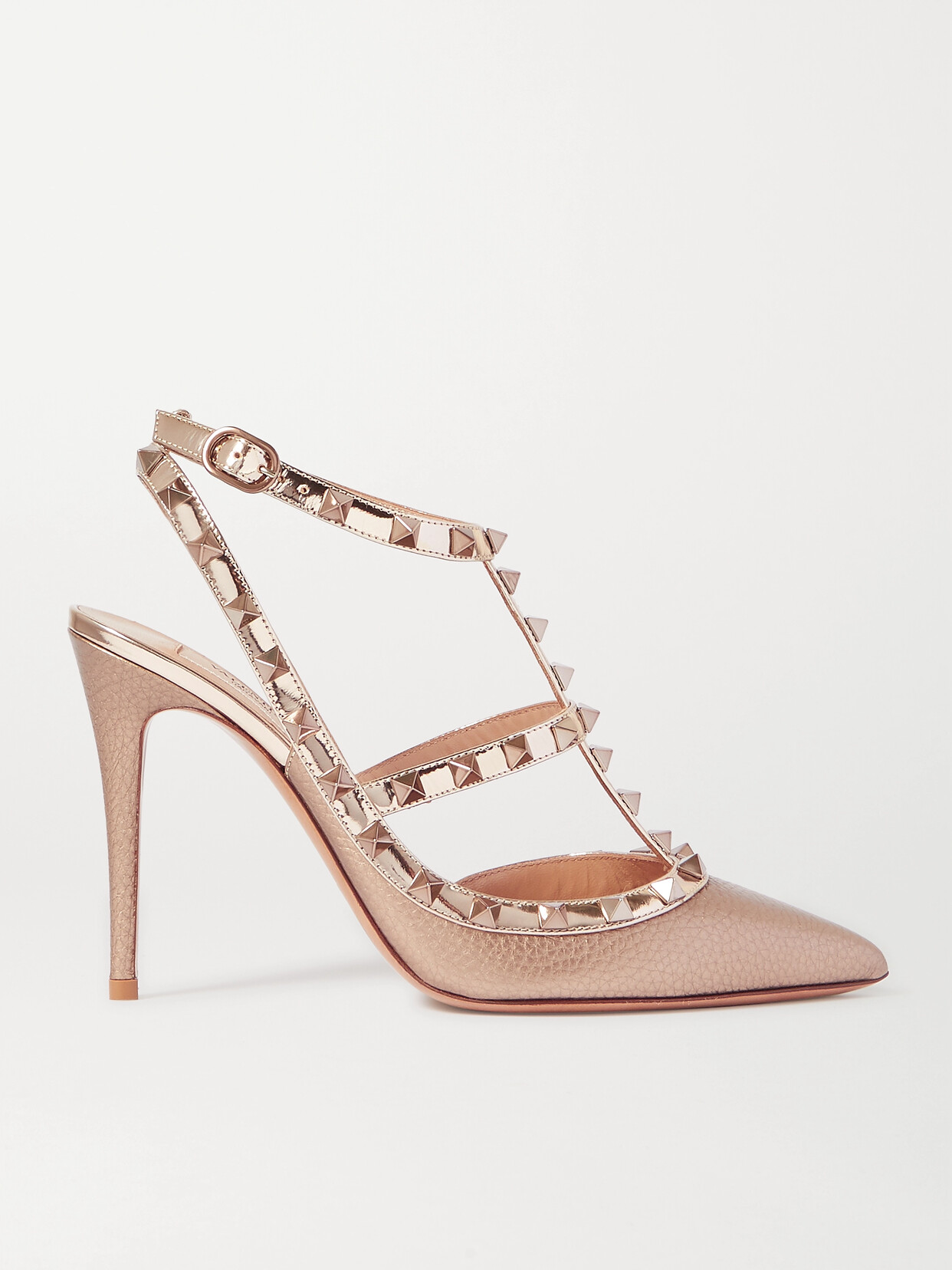 Valentino Garavani - Rockstud 105 Metallic Textured-leather Pumps - Rose gold