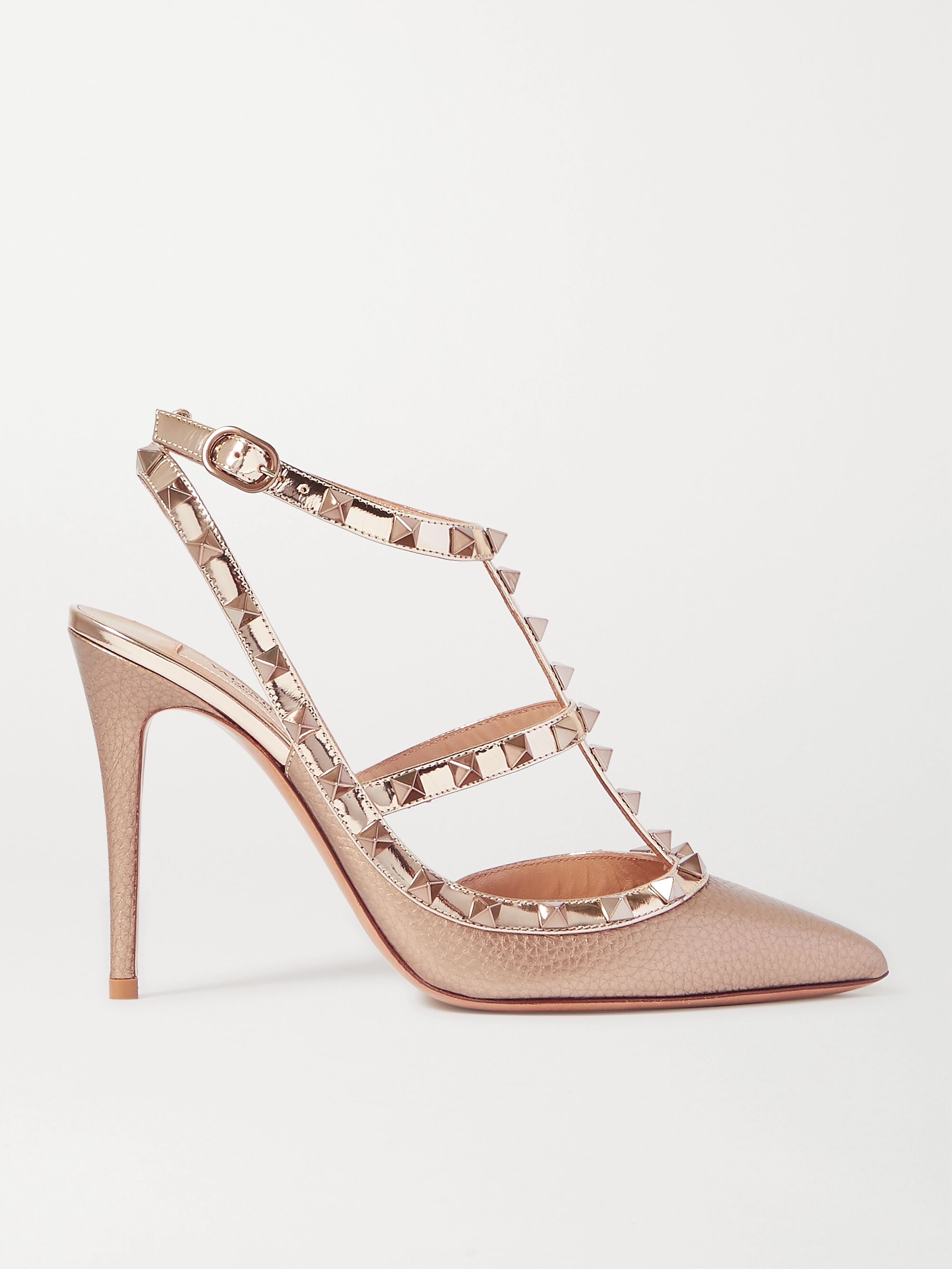 Gold Valentino Garavani Rockstud leather pumps | VALENTINO | NET-A-PORTER