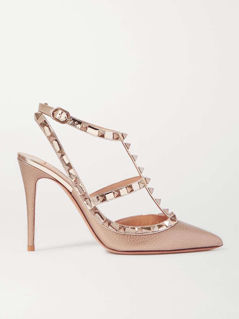 Valentino Garavani Rockstud 105 Metallic Textured-leather Pumps