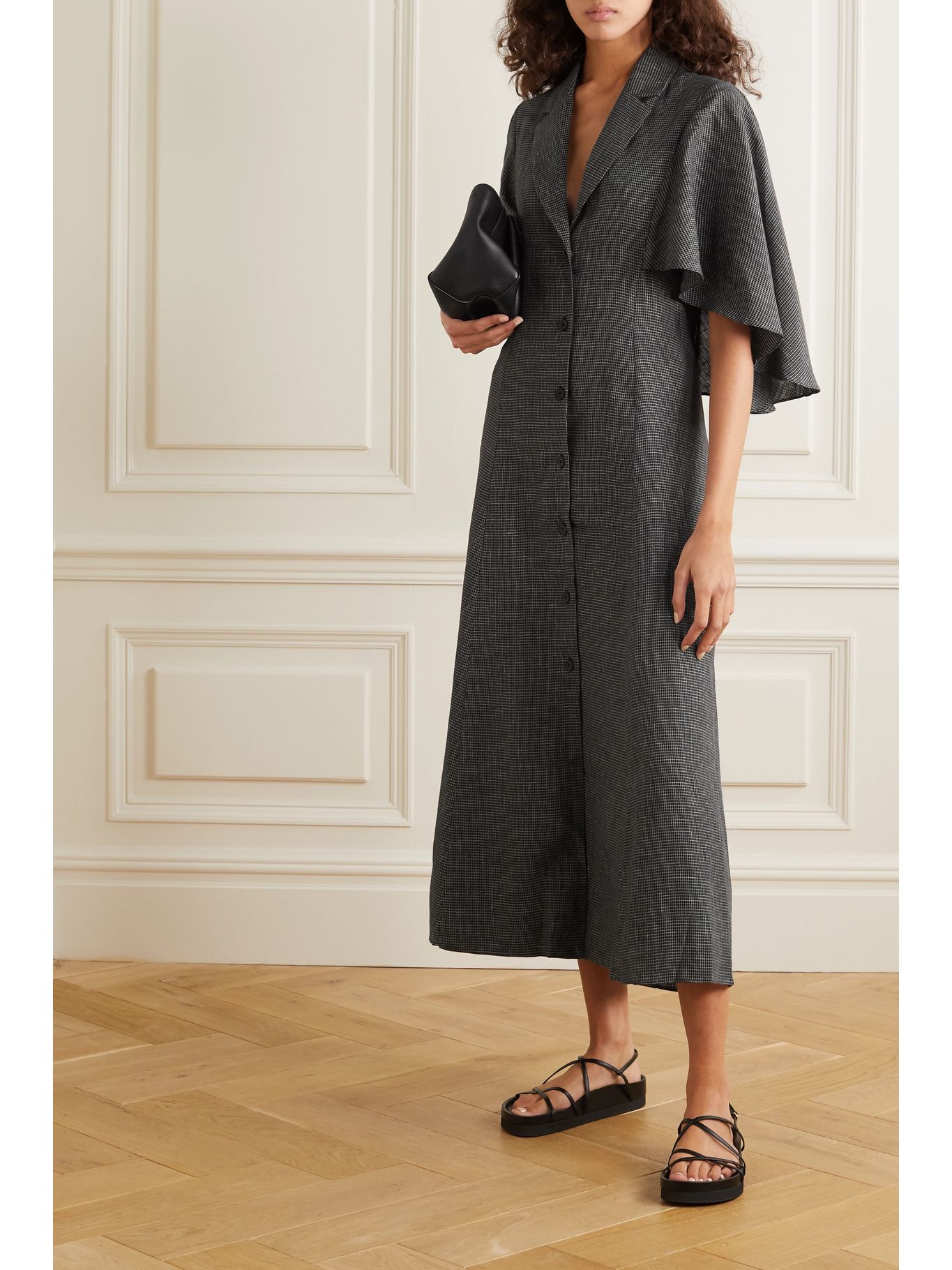 Black Waterfall checked linen midi dress | KING & TUCKFIELD | NET-A-PORTER