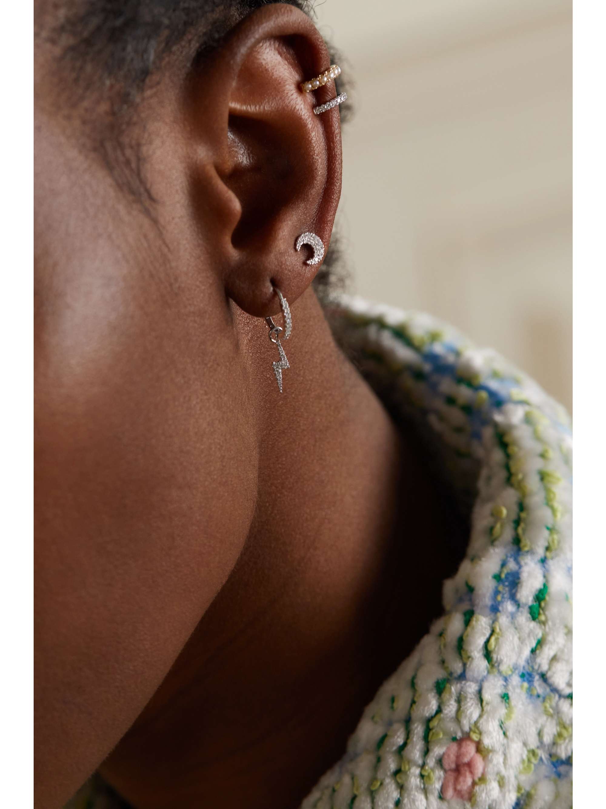 MARIA TASH Moon 18 karat white gold diamond earring NET A PORTER