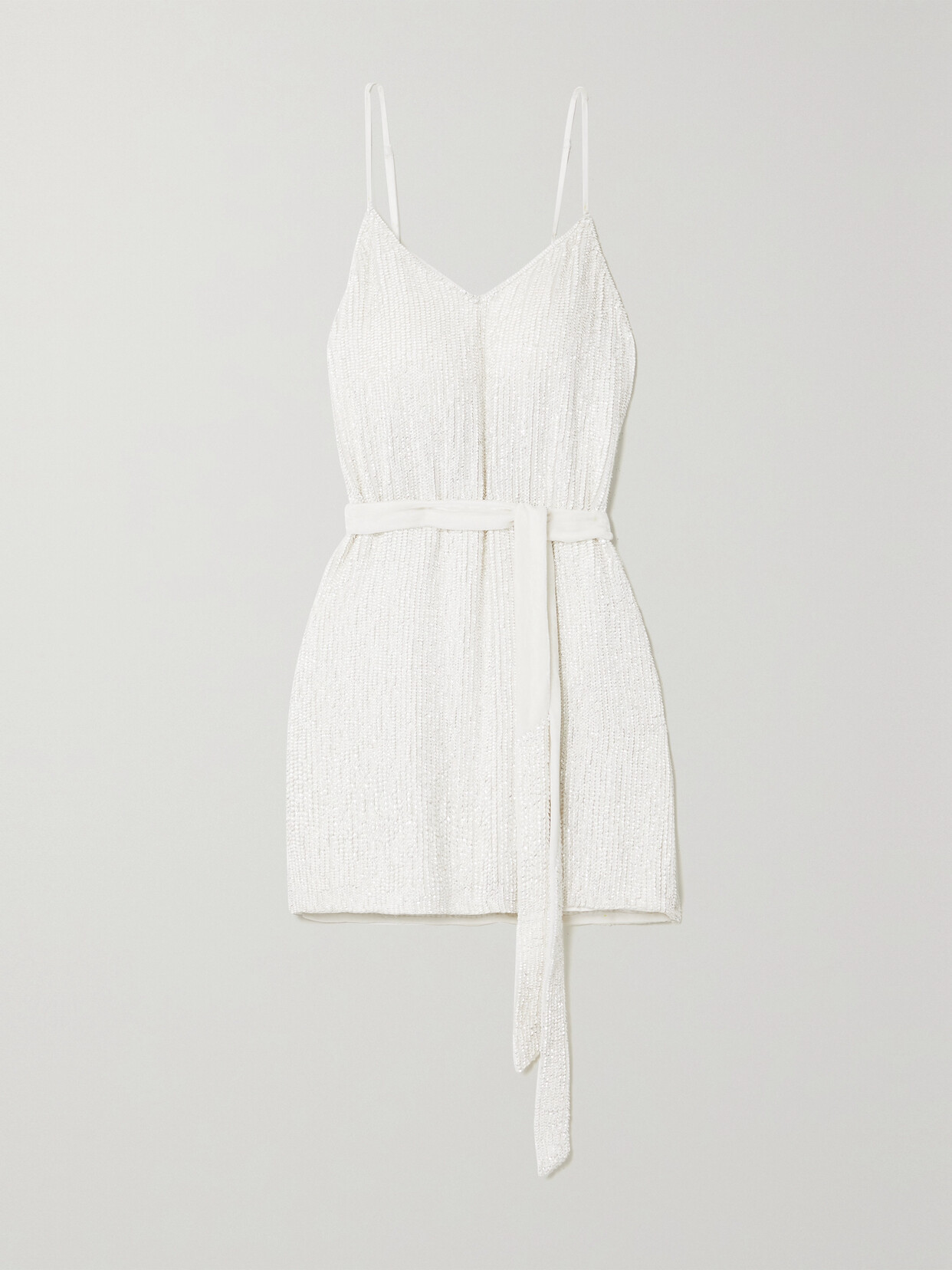 Shop Retroféte Claire Belted Sequined Chiffon Mini Dress In White