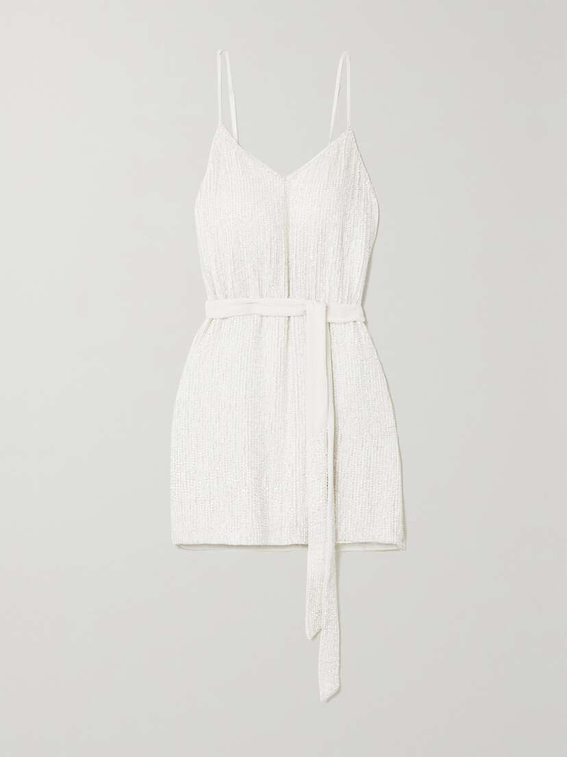 Retrofête Claire Belted Sequined Chiffon Mini Dress