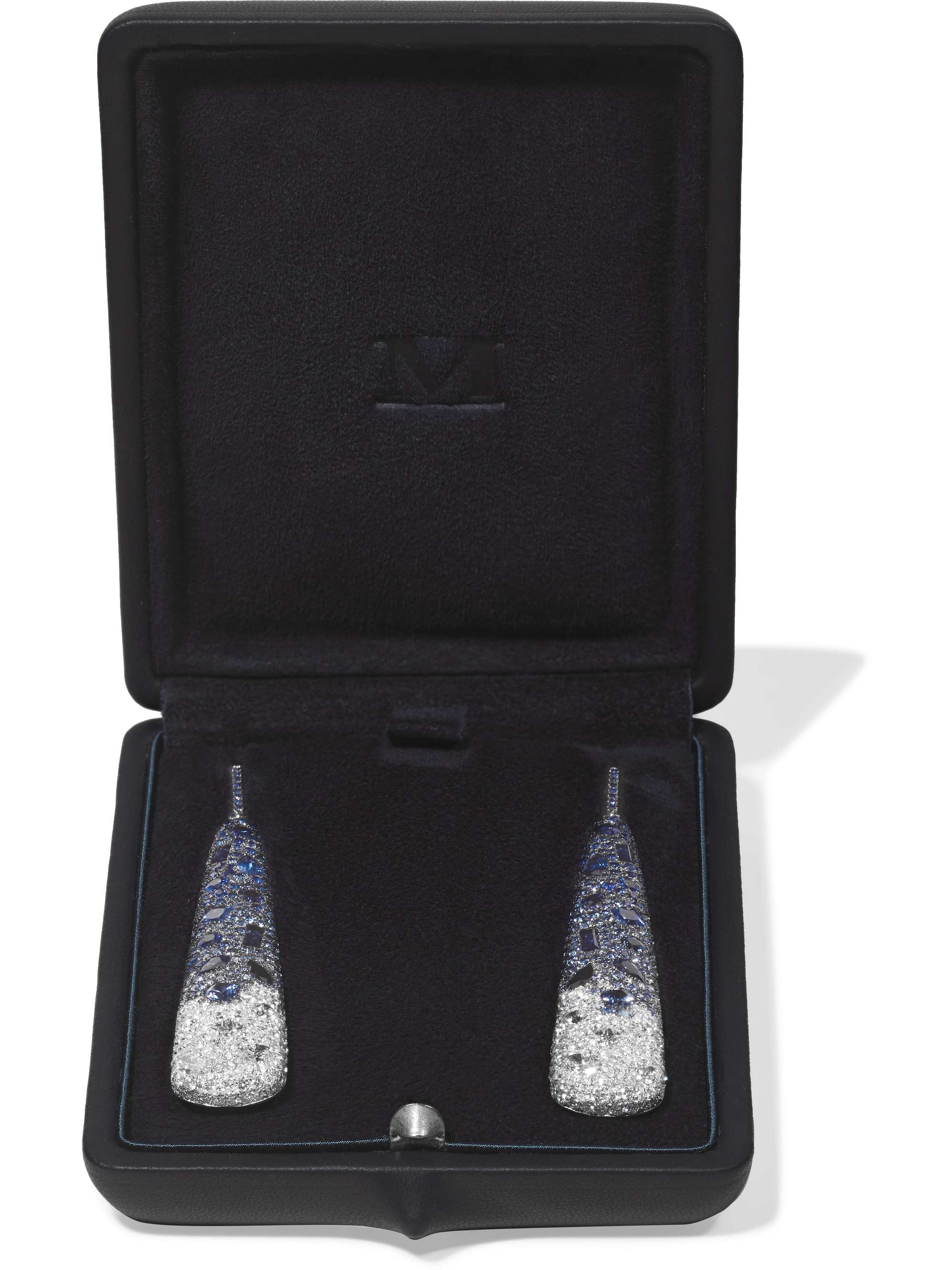 MARTIN KATZ 18-karat white gold, diamond and sapphire earrings
