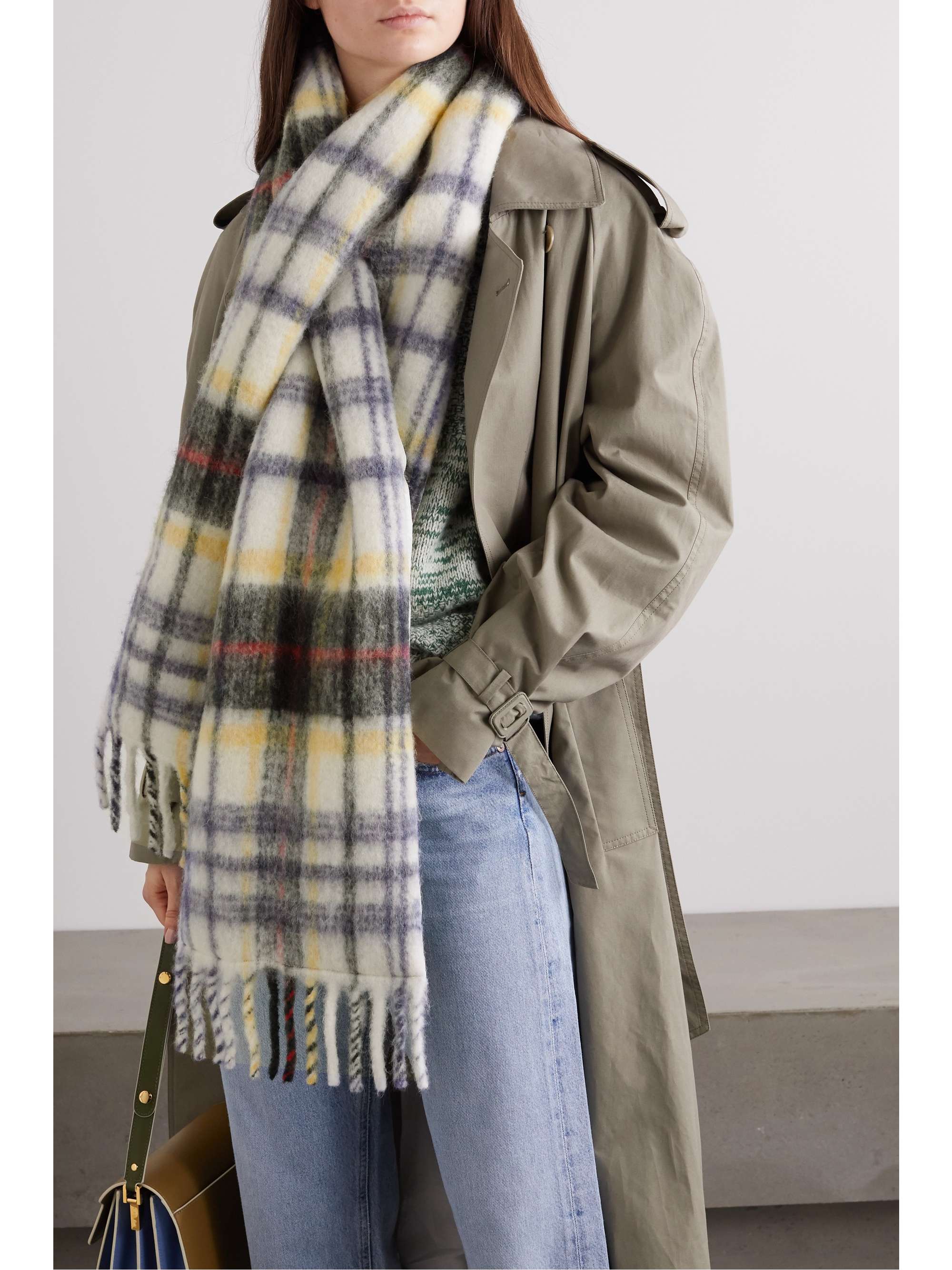 HOLZWEILER + NET SUSTAIN fringed padded checked alpaca-blend scarf