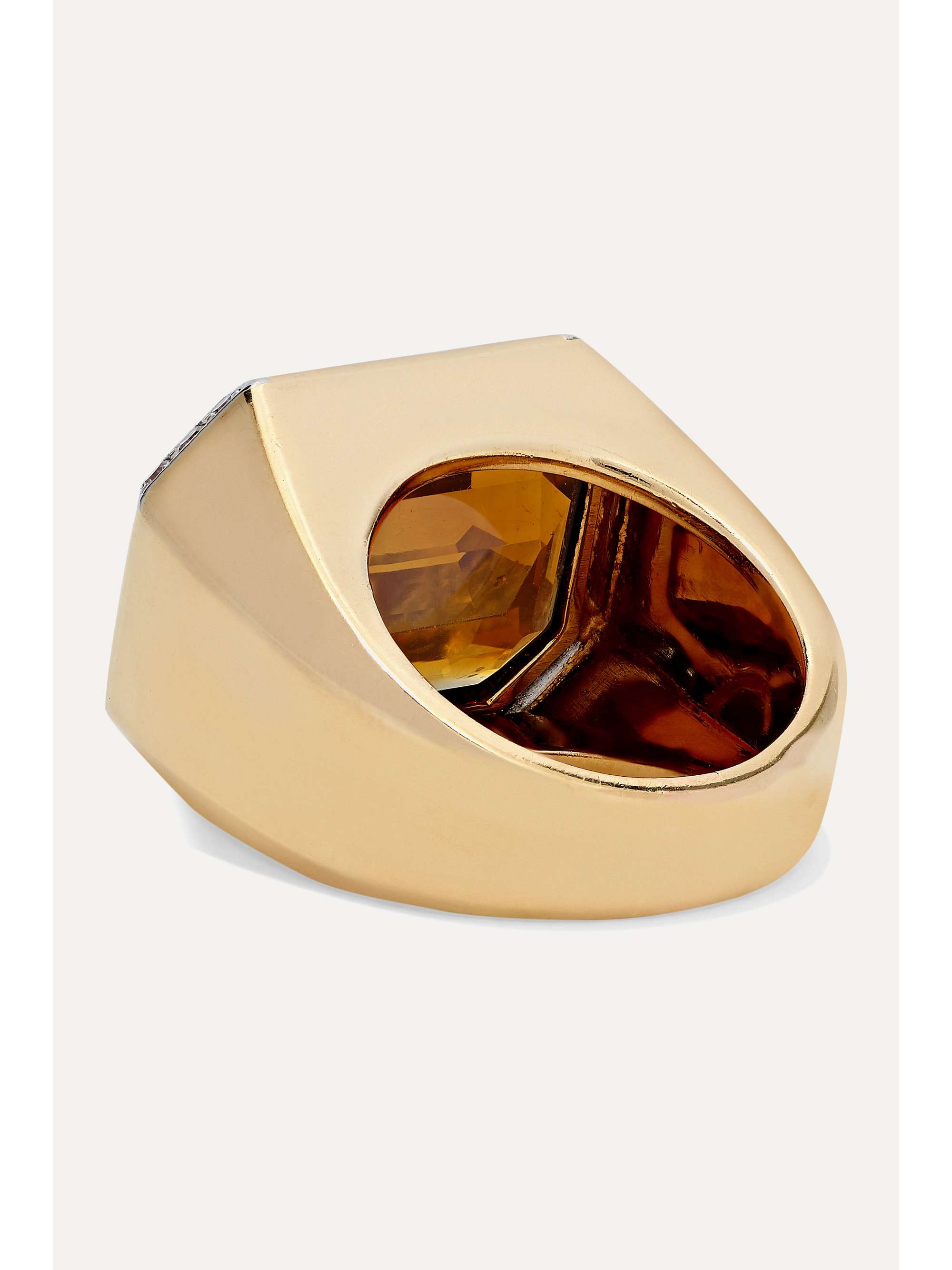 FRED LEIGHTON 1970s 18-karat gold and platinum, citrine and diamond ring