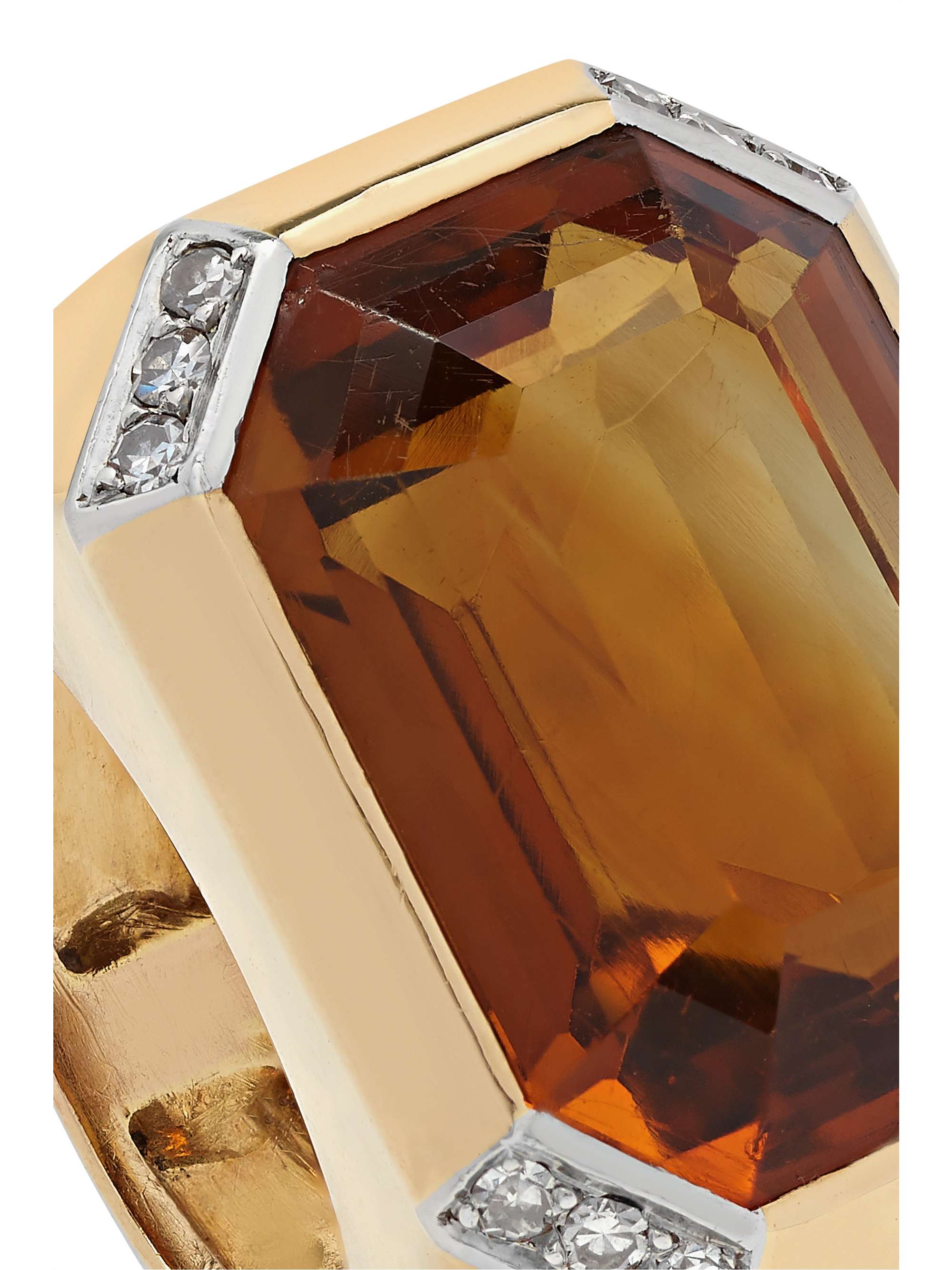 FRED LEIGHTON 1970s 18-karat gold and platinum, citrine and diamond ring