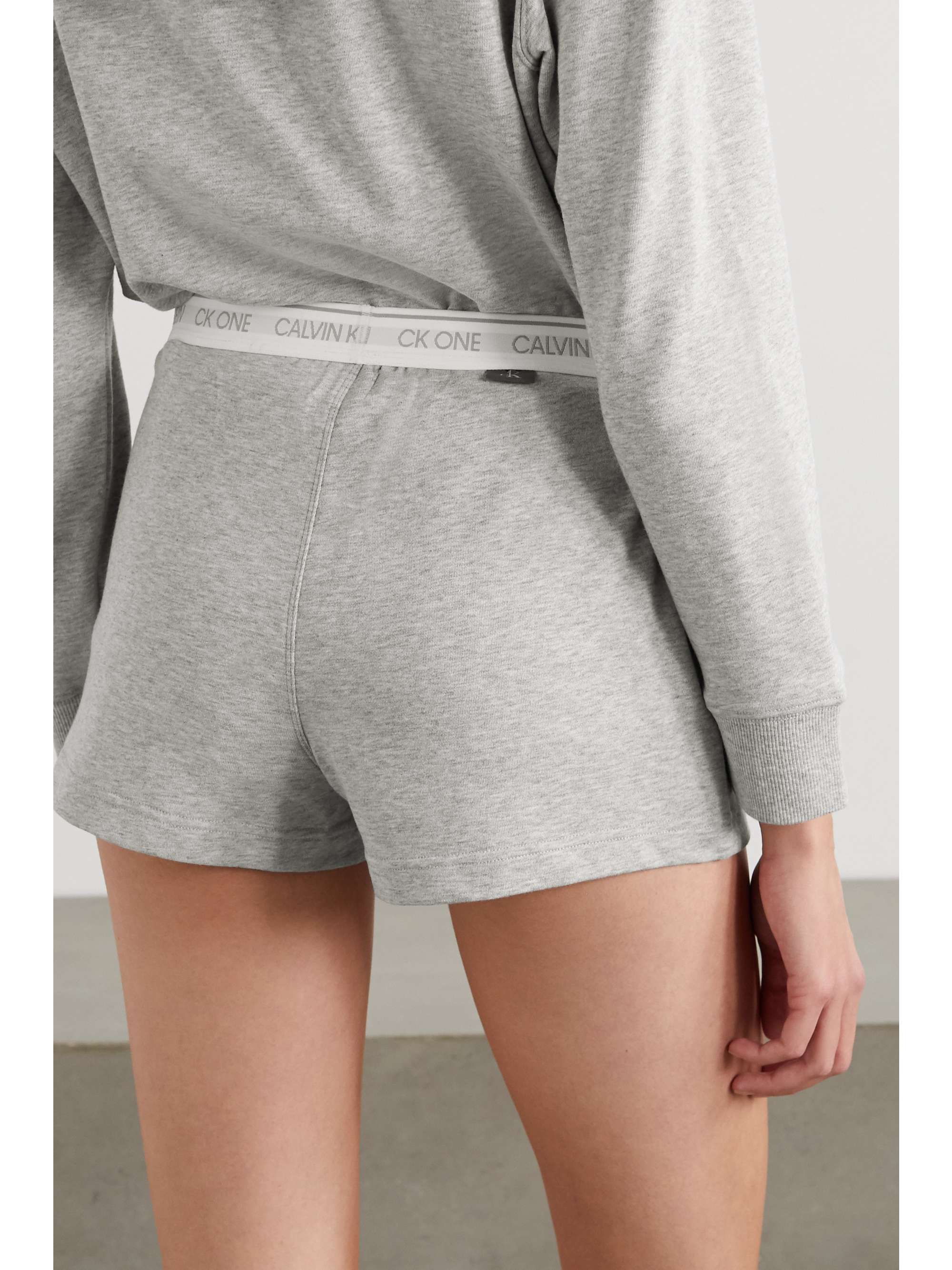 CK ONE Printed mélange cotton-blend jersey shorts