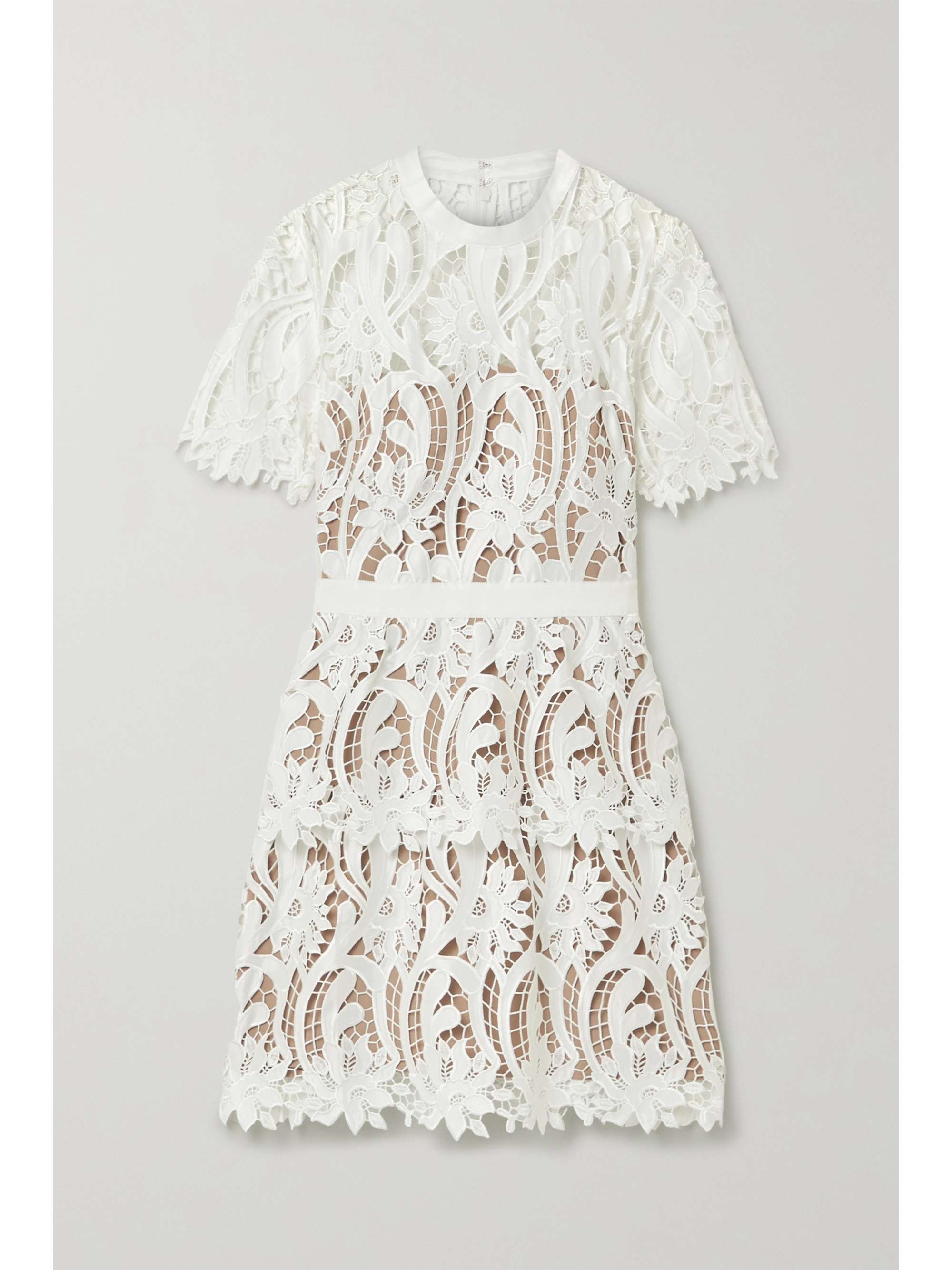 SELF-PORTRAIT Grosgrain-trimmed guipure lace mini dress | NET-A-PORTER