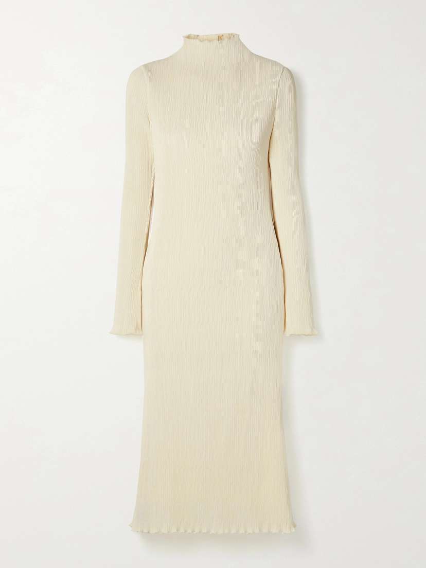 Danielle Frankel Adrienne Open-back Plissé Stretch-satin Midi Dress