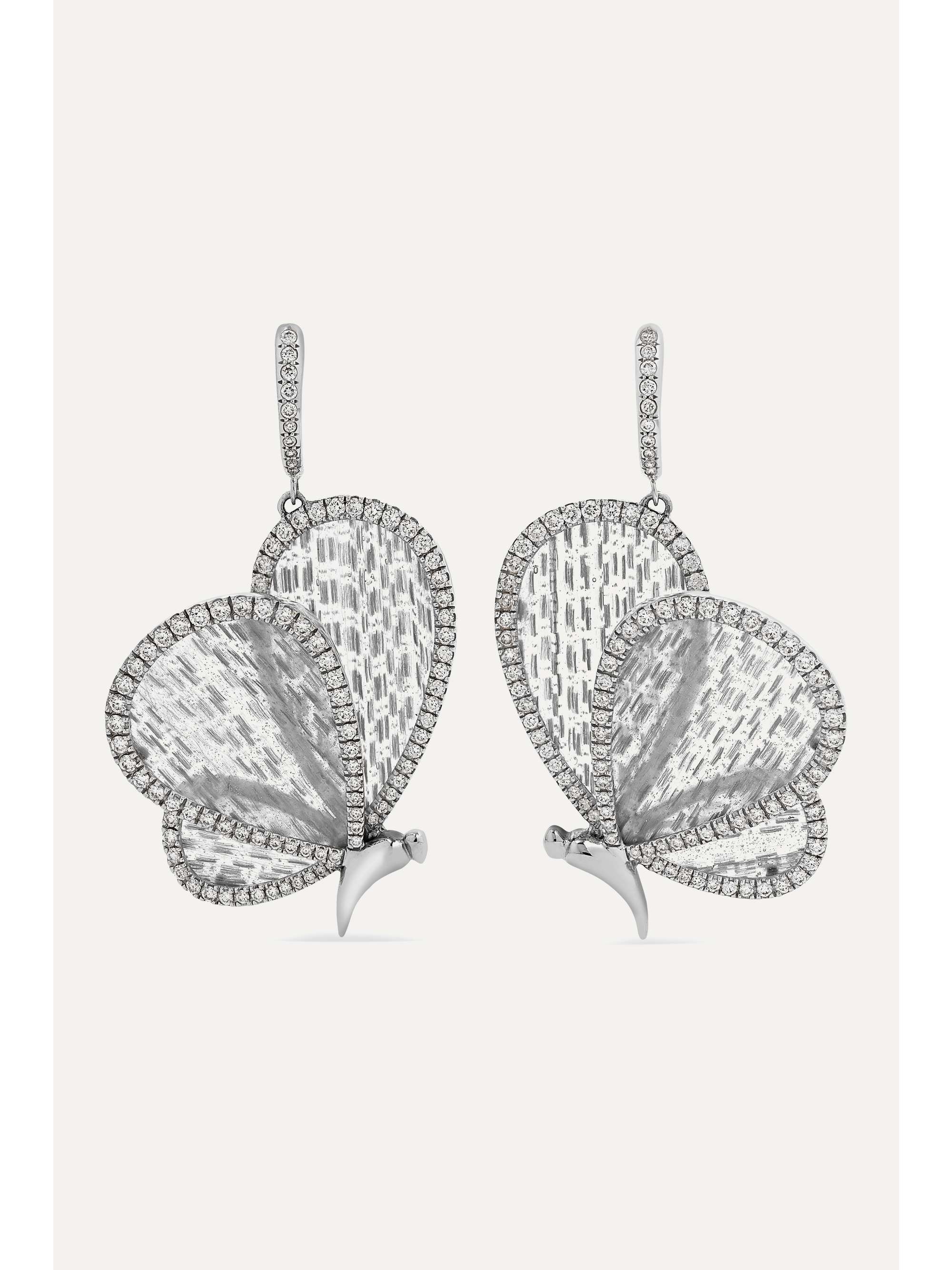 BOGHOSSIAN 18-karat white gold, titanium fiber and diamond earrings