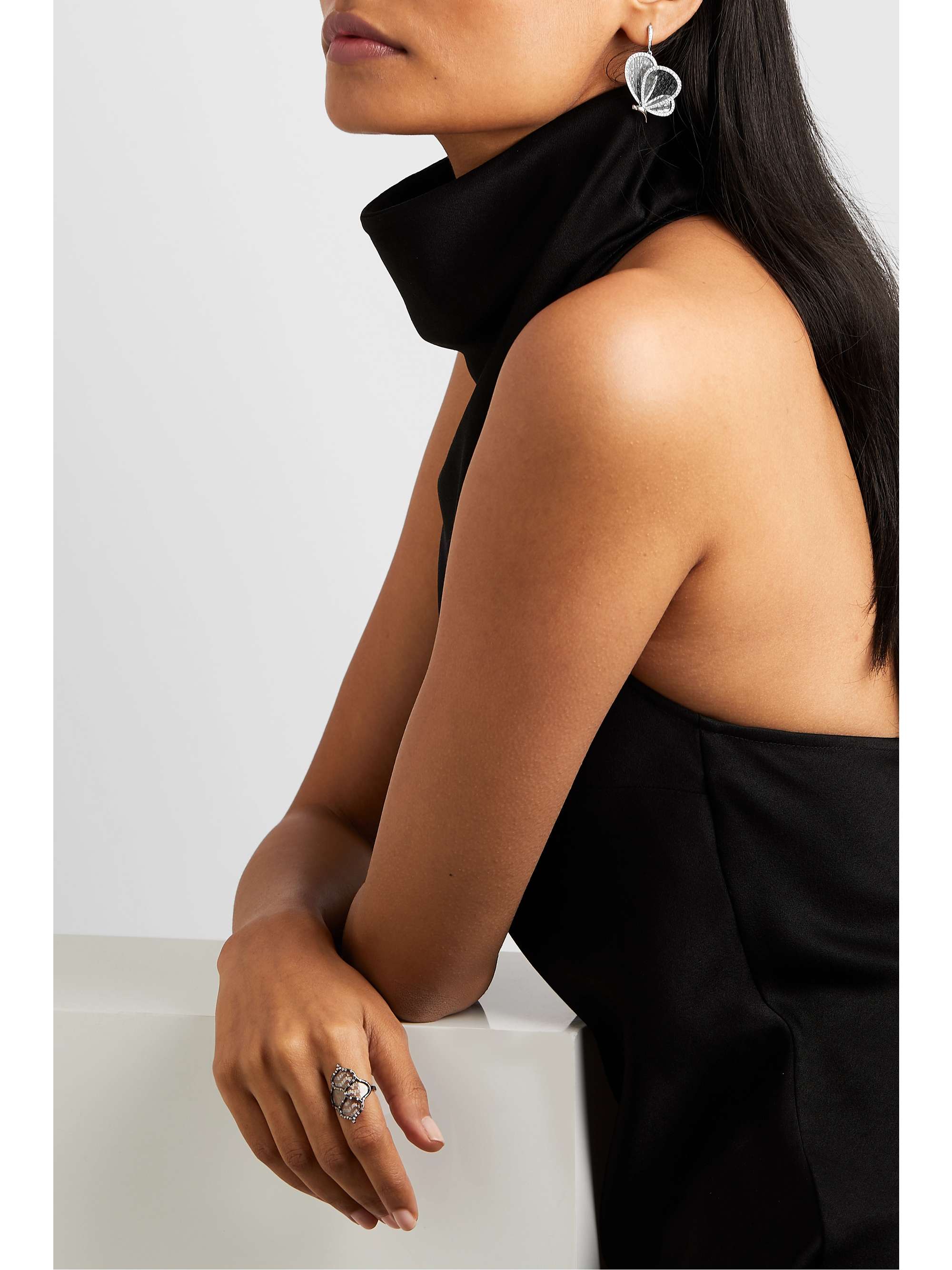 BOGHOSSIAN 18-karat white gold, titanium fiber and diamond earrings