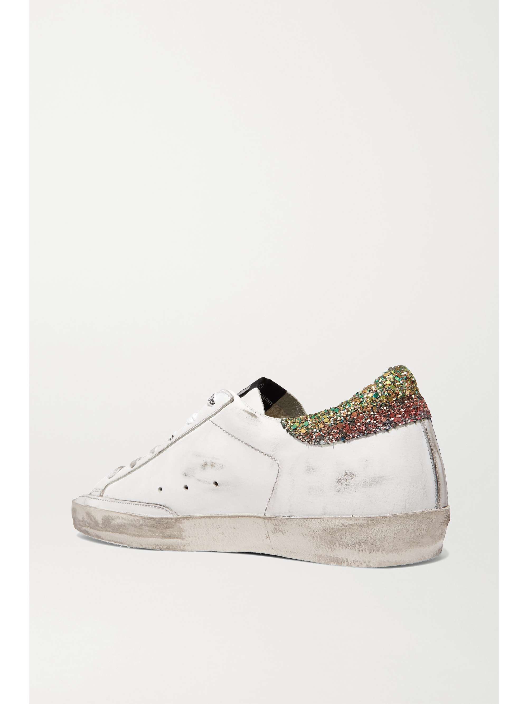 GOLDEN GOOSE Superstar glittered distressed leather sneakers