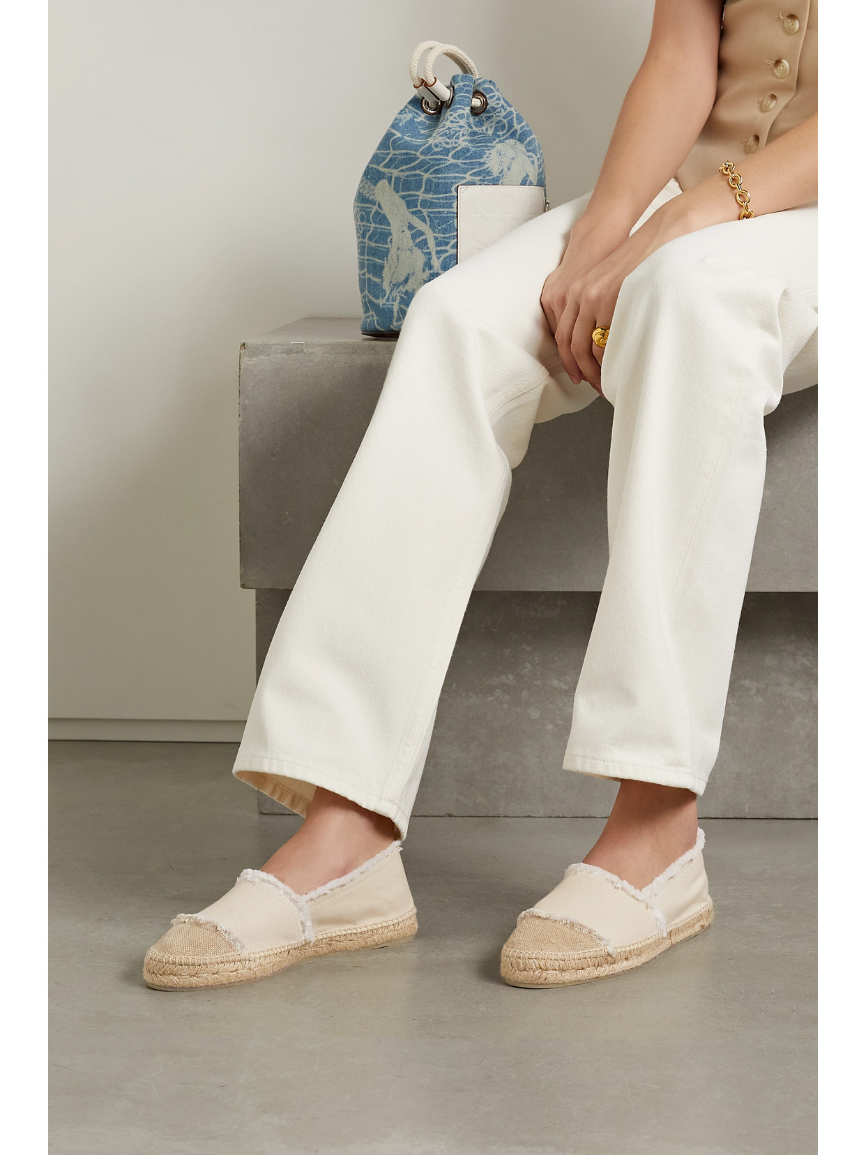 Castaã±er + Net Sustain Kampala Frayed Canvas Espadrilles In Cream