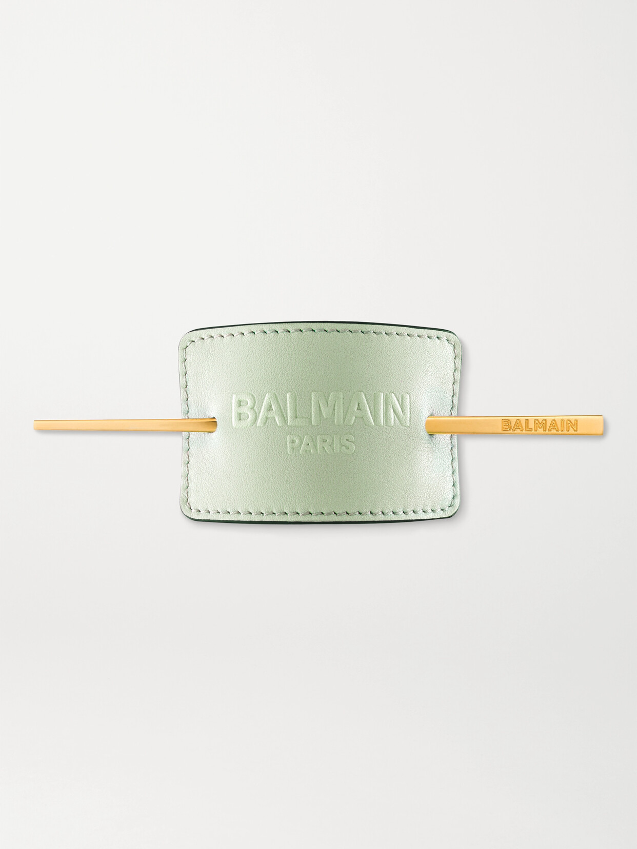 Balmain Hair - Gold-plated And Embossed Leather Hair Pin - Mint