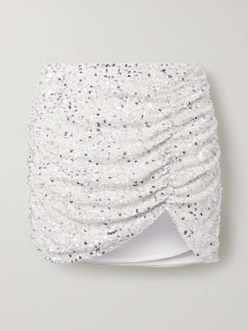 Retrofête Celestia Ruched Sequined Crepe De Chine Mini Skirt - x large