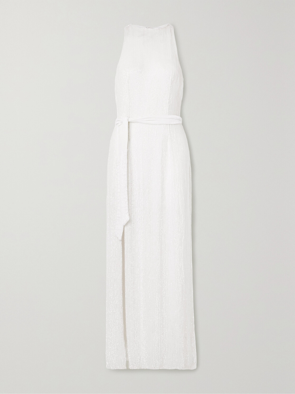 Shop Retroféte Tilly Belted Sequined Chiffon Maxi Dress In White