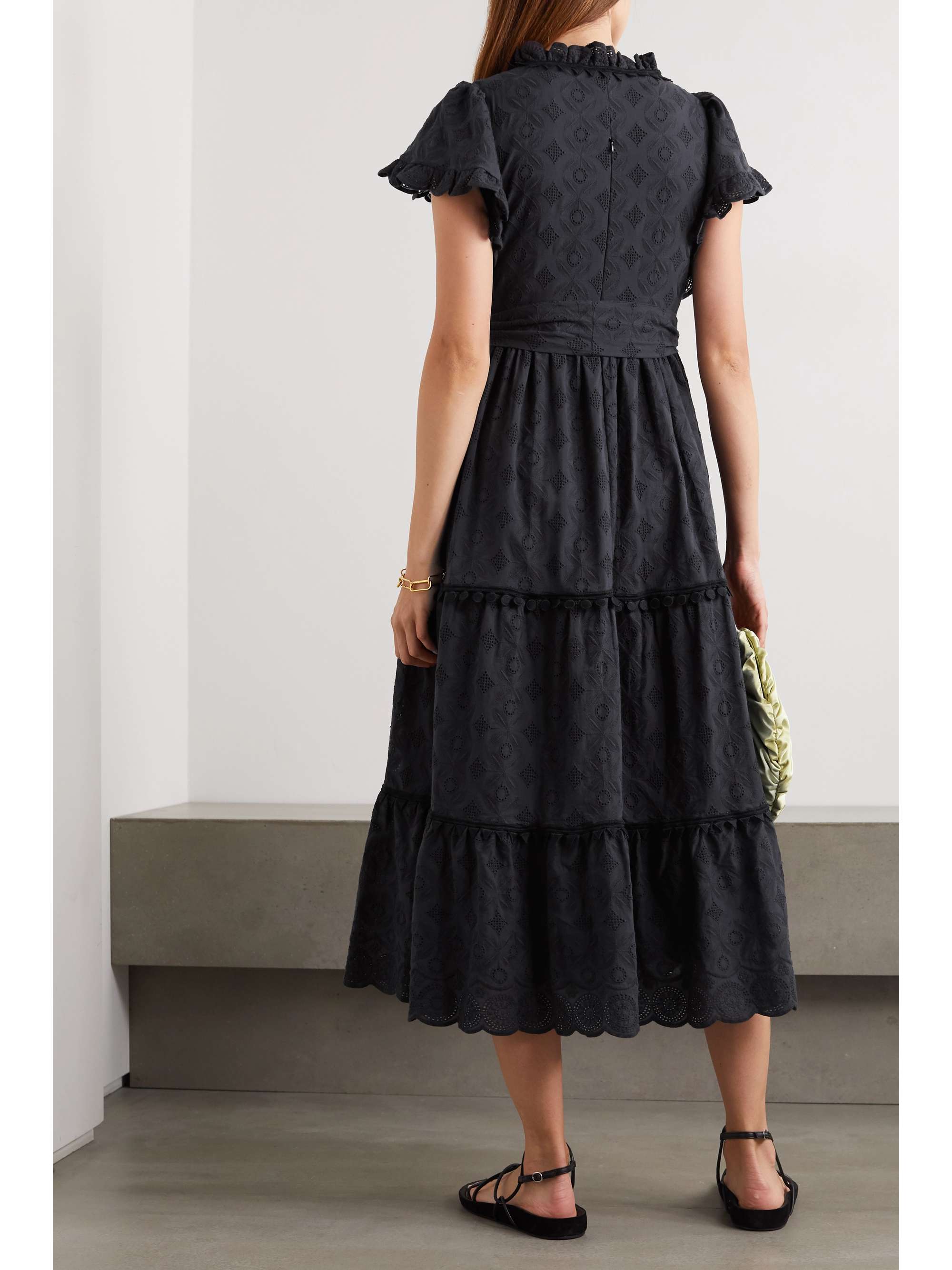 LUG VON SIGA Sofia belted tiered broderie anglaise cotton midi dress