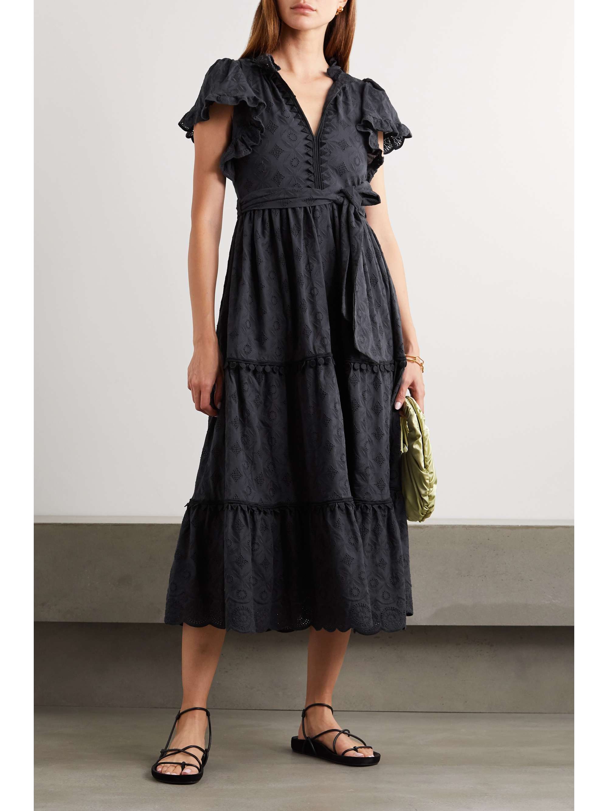 LUG VON SIGA Sofia belted tiered broderie anglaise cotton midi dress