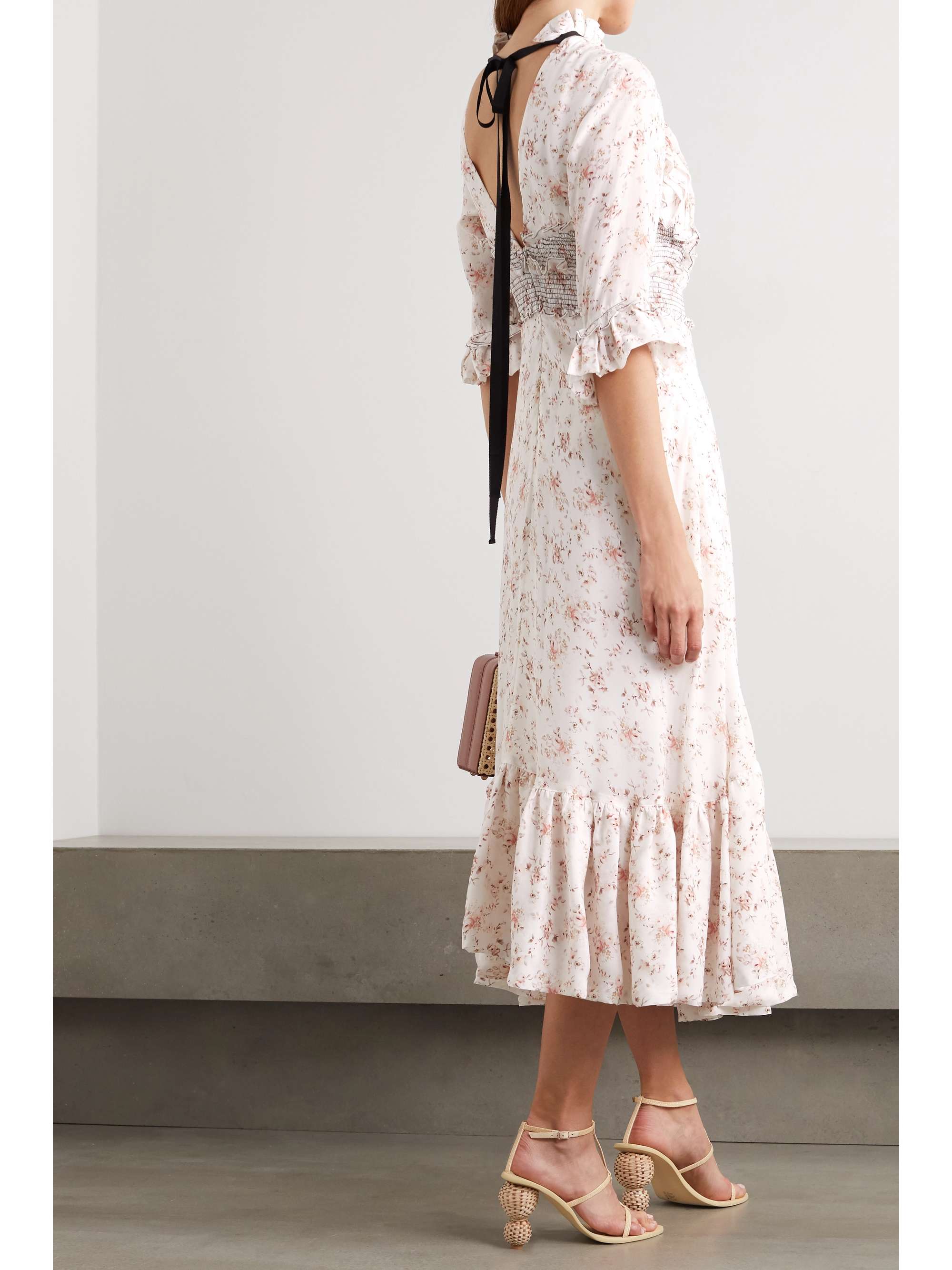 LUG VON SIGA Gabriella ruffled shirred floral-print cupro midi dress