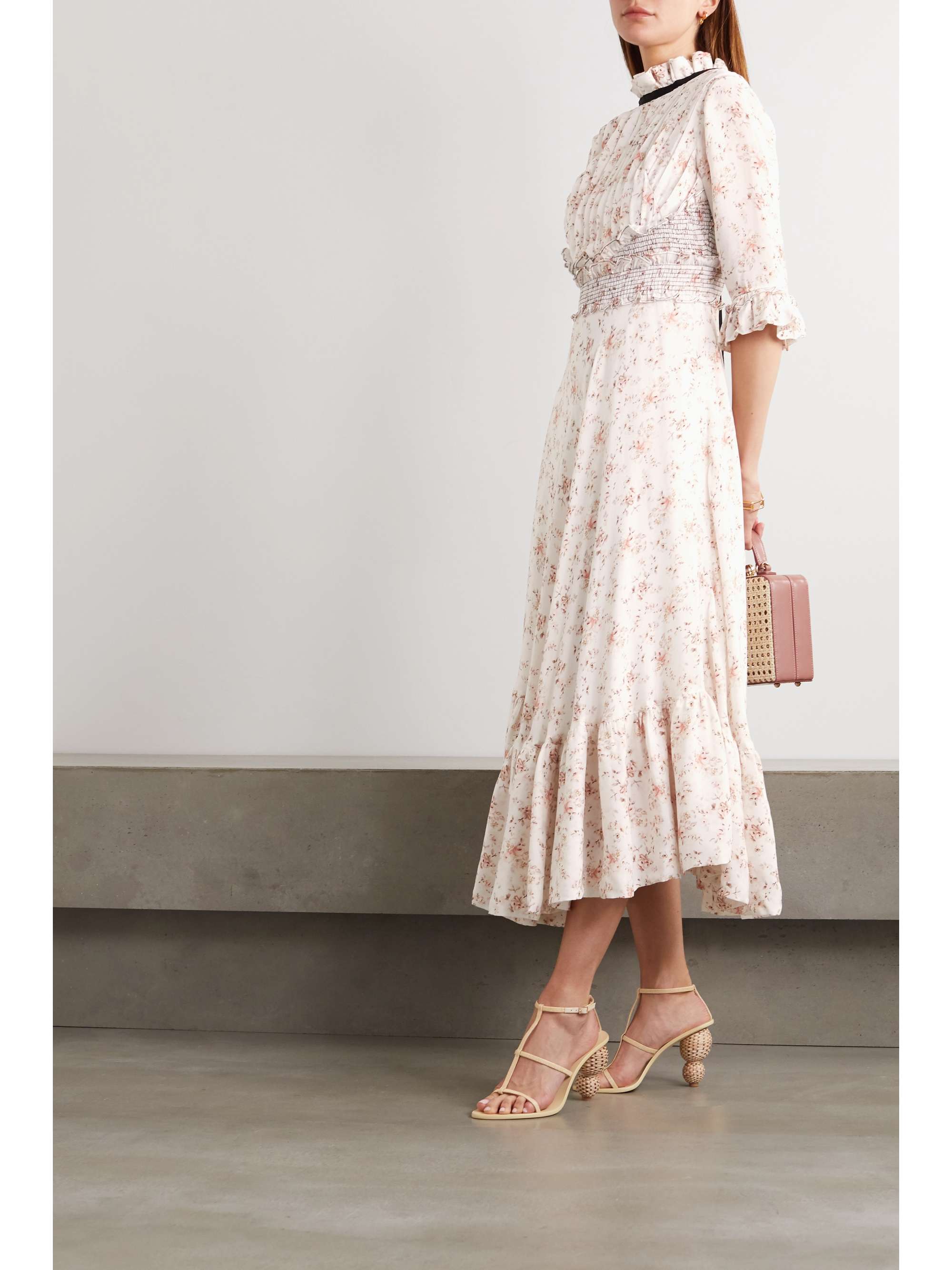 LUG VON SIGA Gabriella ruffled shirred floral-print cupro midi dress