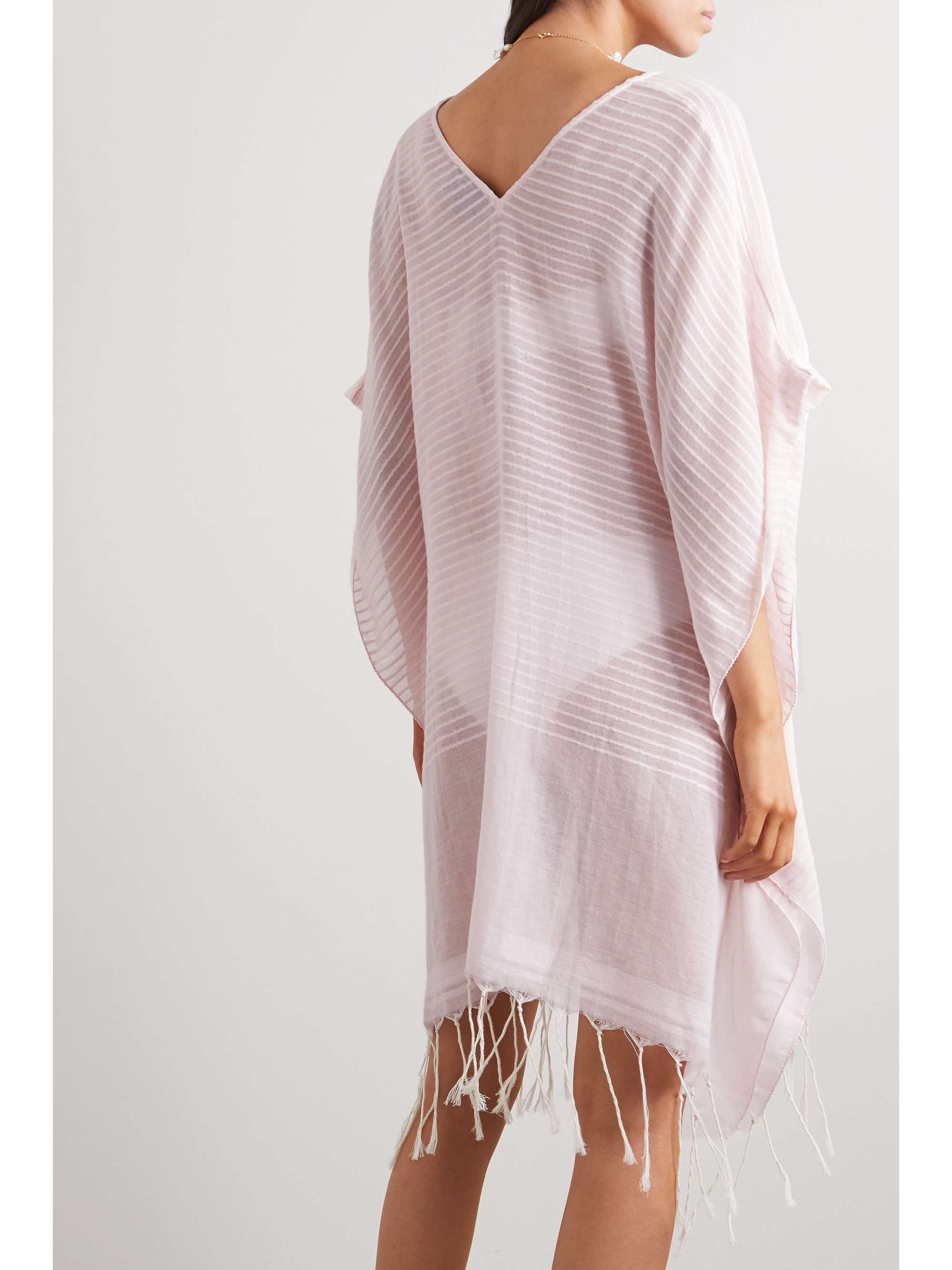 SU PARIS Luma fringed striped cotton-voile kaftan