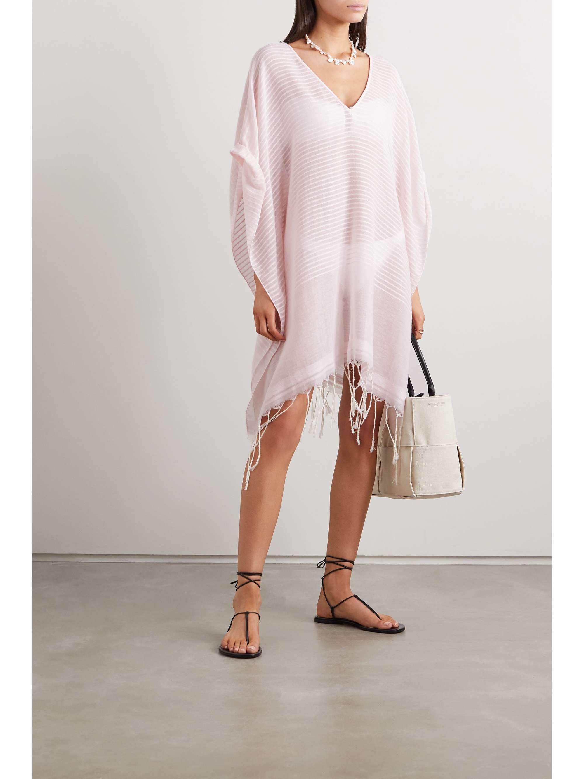 SU PARIS Luma fringed striped cotton-voile kaftan