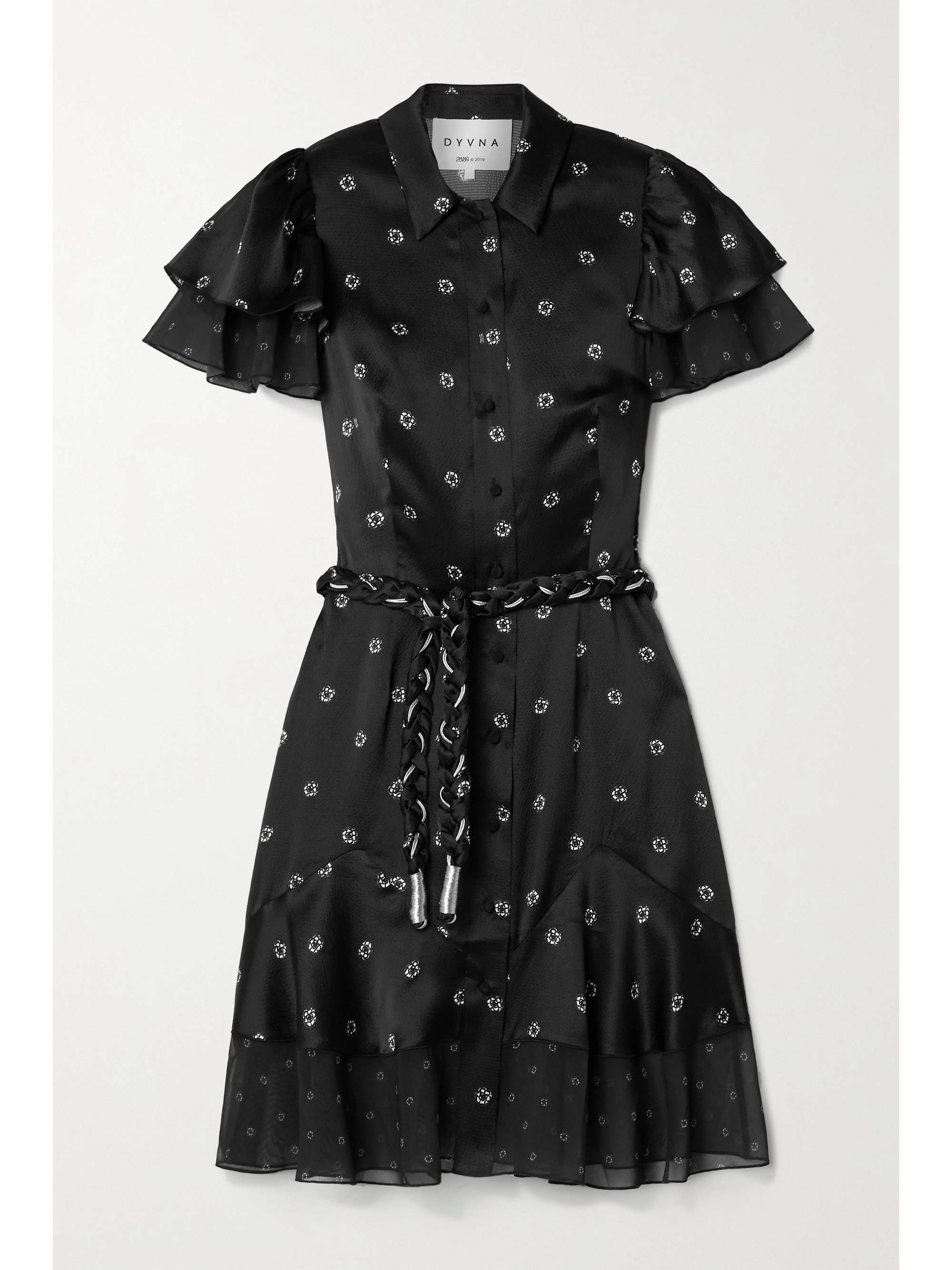 DYVNA Floral-print chiffon-trimmed hammered silk-satin dress