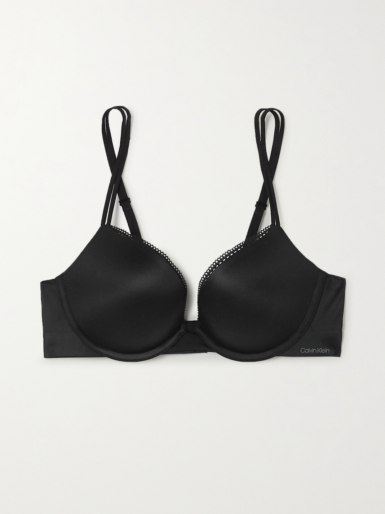 CALVIN KLEIN UNDERWEAR LIQUID TOUCH PICOT-TRIMMED STRETCH-JERSEY UNDERWIRED PLUNGE BRA