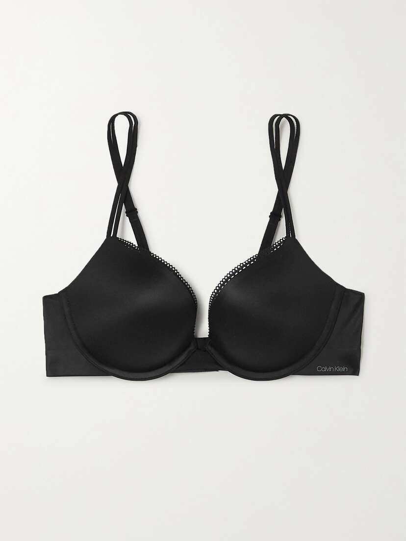 CK ONE Liquid Touch Picot-trimmed Stretch-jersey Underwired Plunge Bra