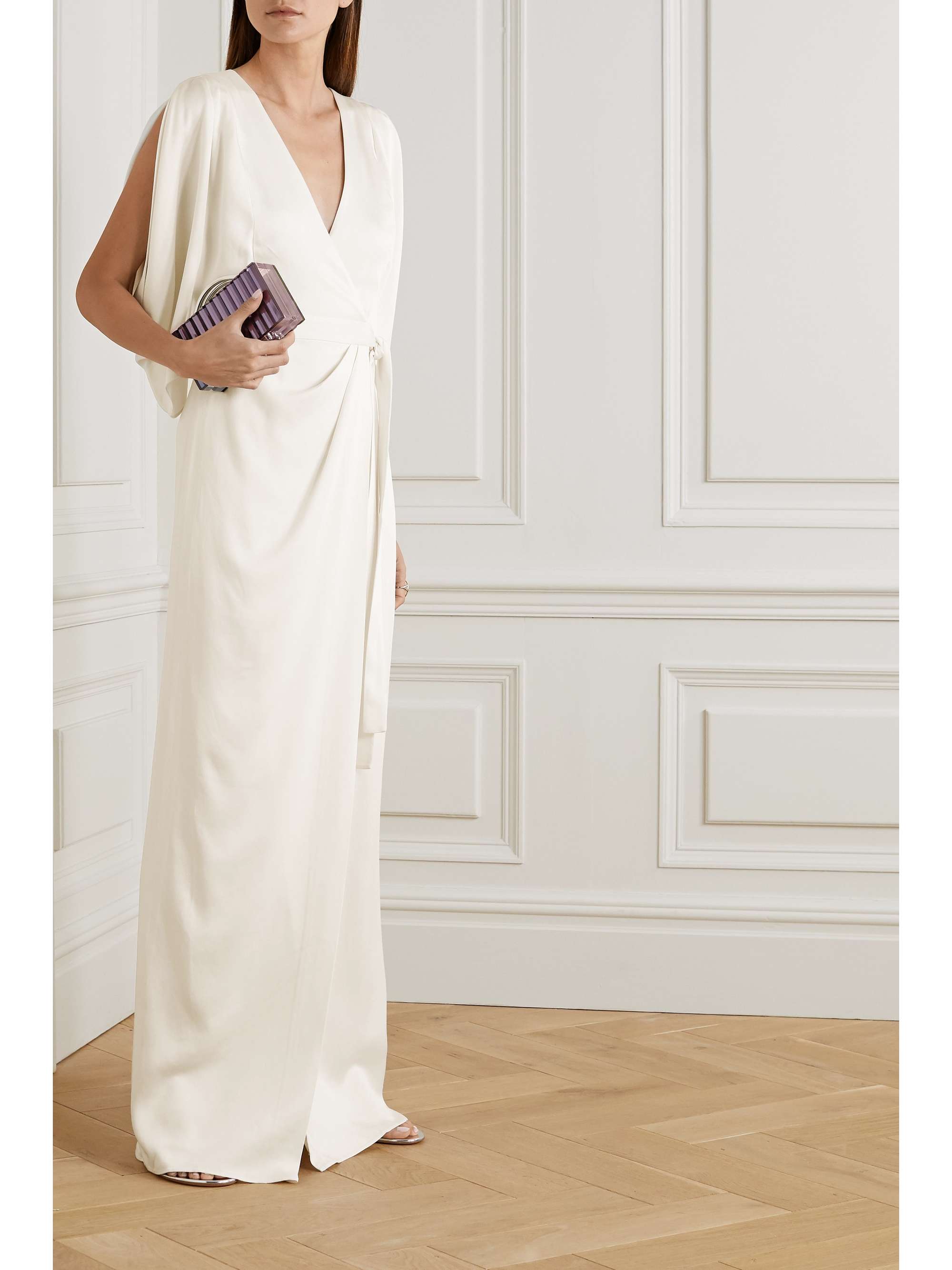 Off-white Draped satin wrap gown ...