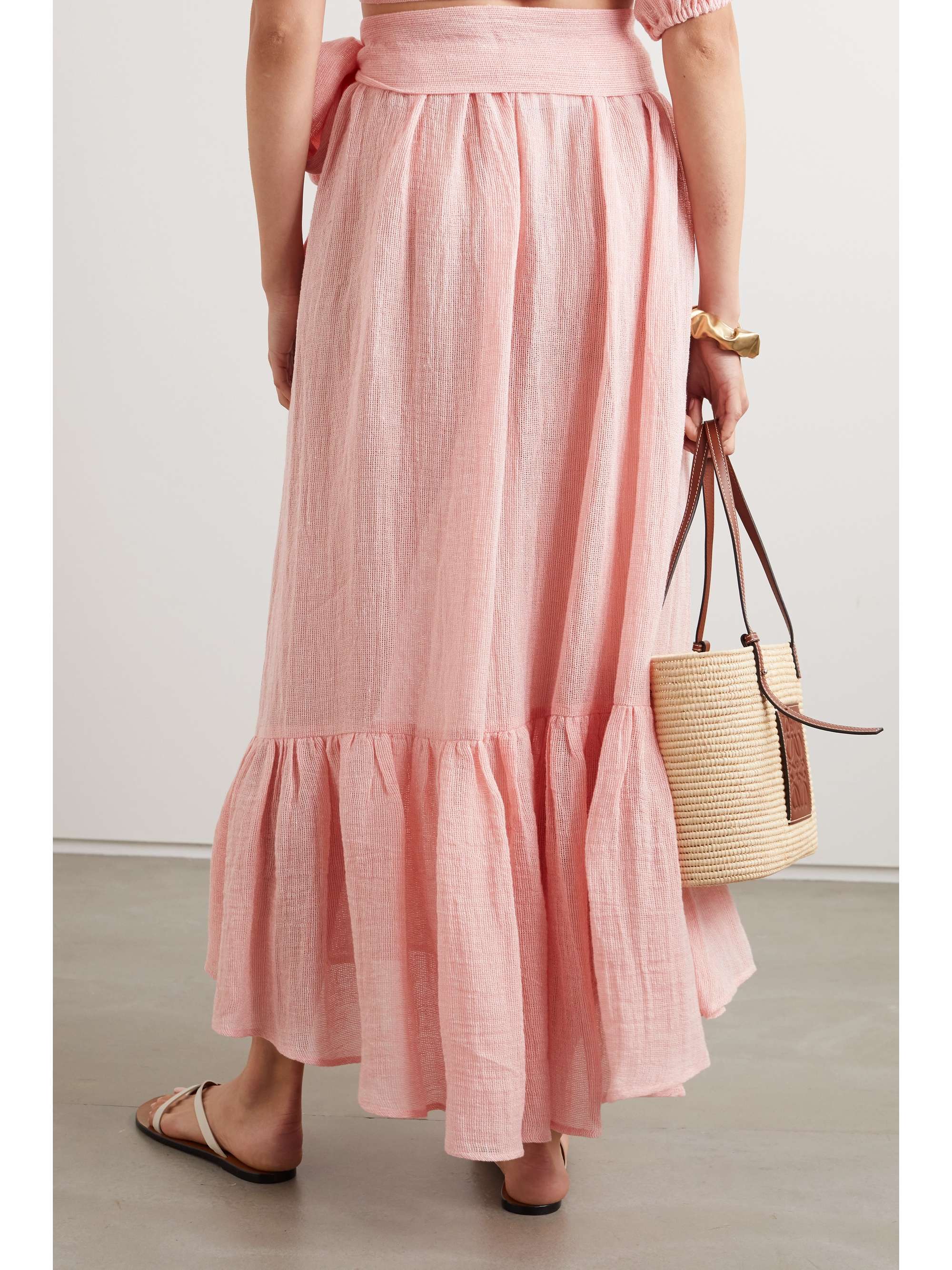 LISA MARIE FERNANDEZ Nicole belted ruffled linen-blend gauze midi skirt
