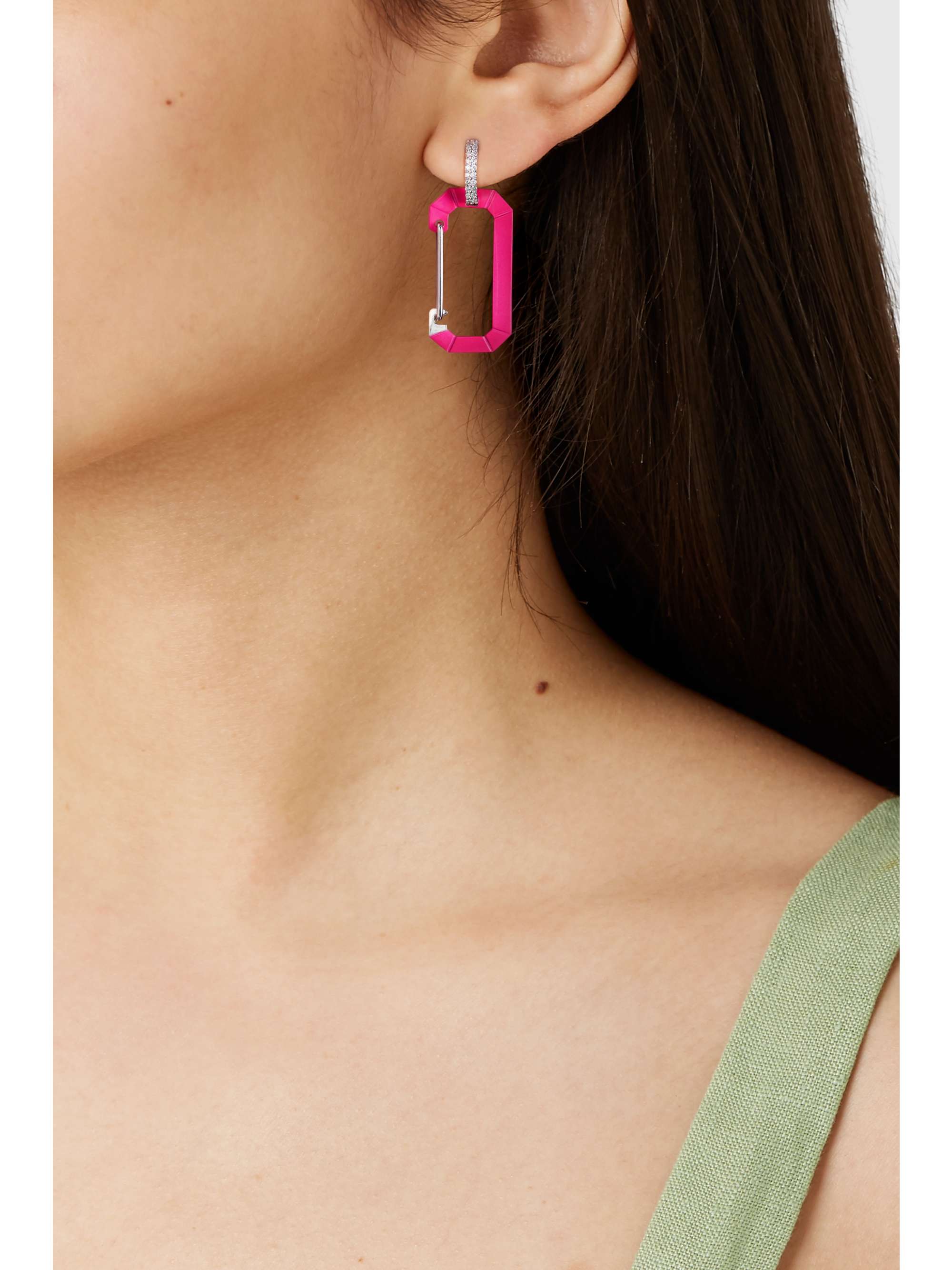 EÉRA Chiara 18-karat white gold, diamond and enamel earring