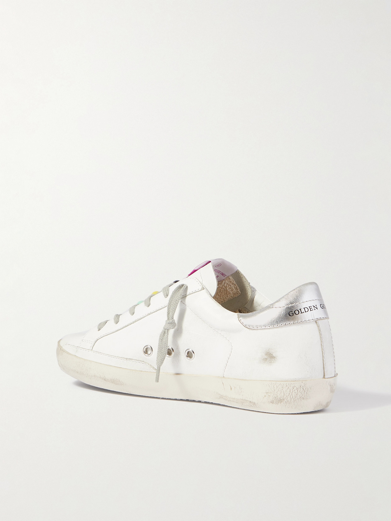 Shop Golden Goose Superstar Bead-embellished Distressed Leather And Suede Sneakers In White