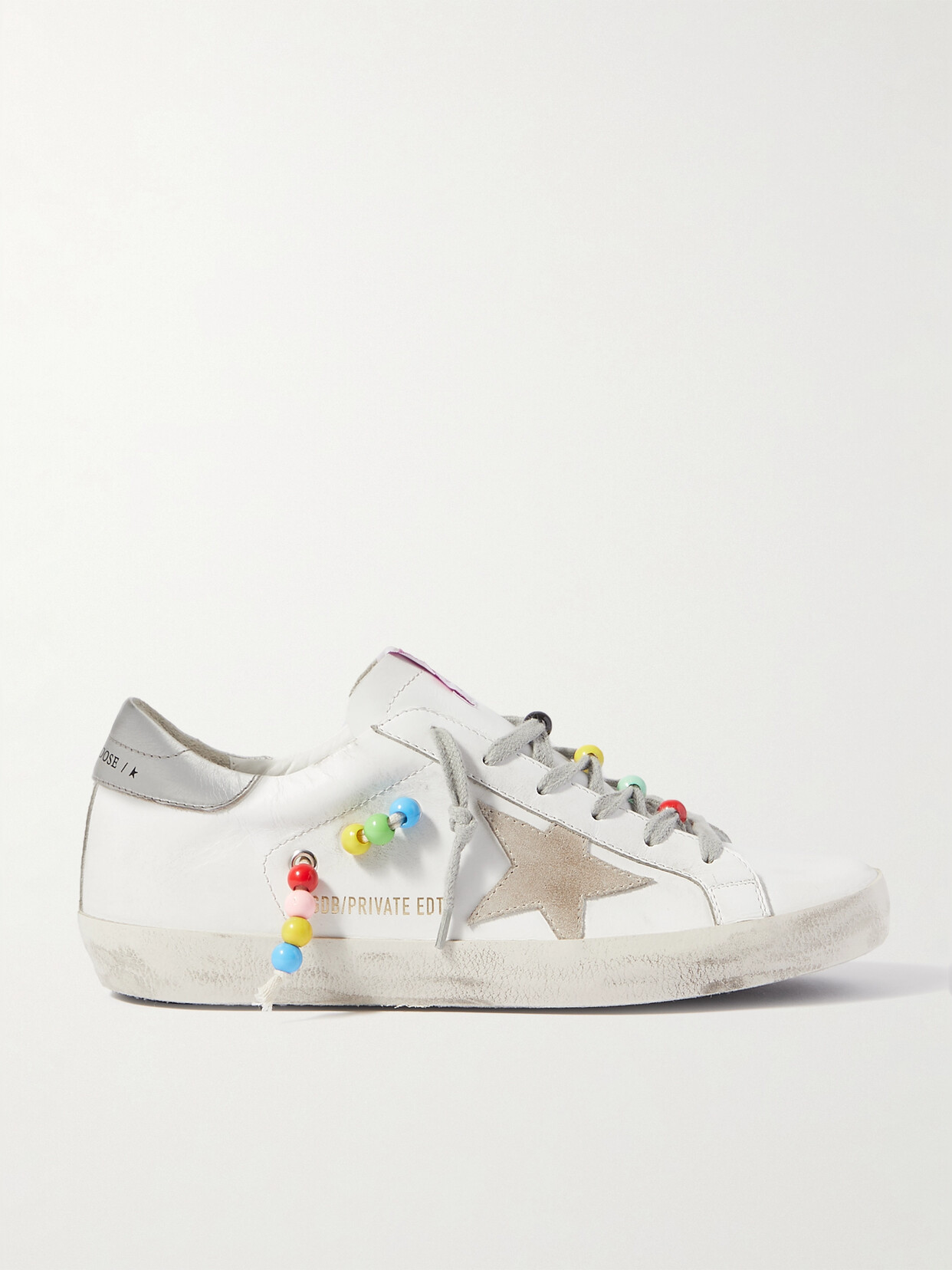 Golden Goose Superstar Bead-embellished Distressed Leather And Suede Sneakers In White