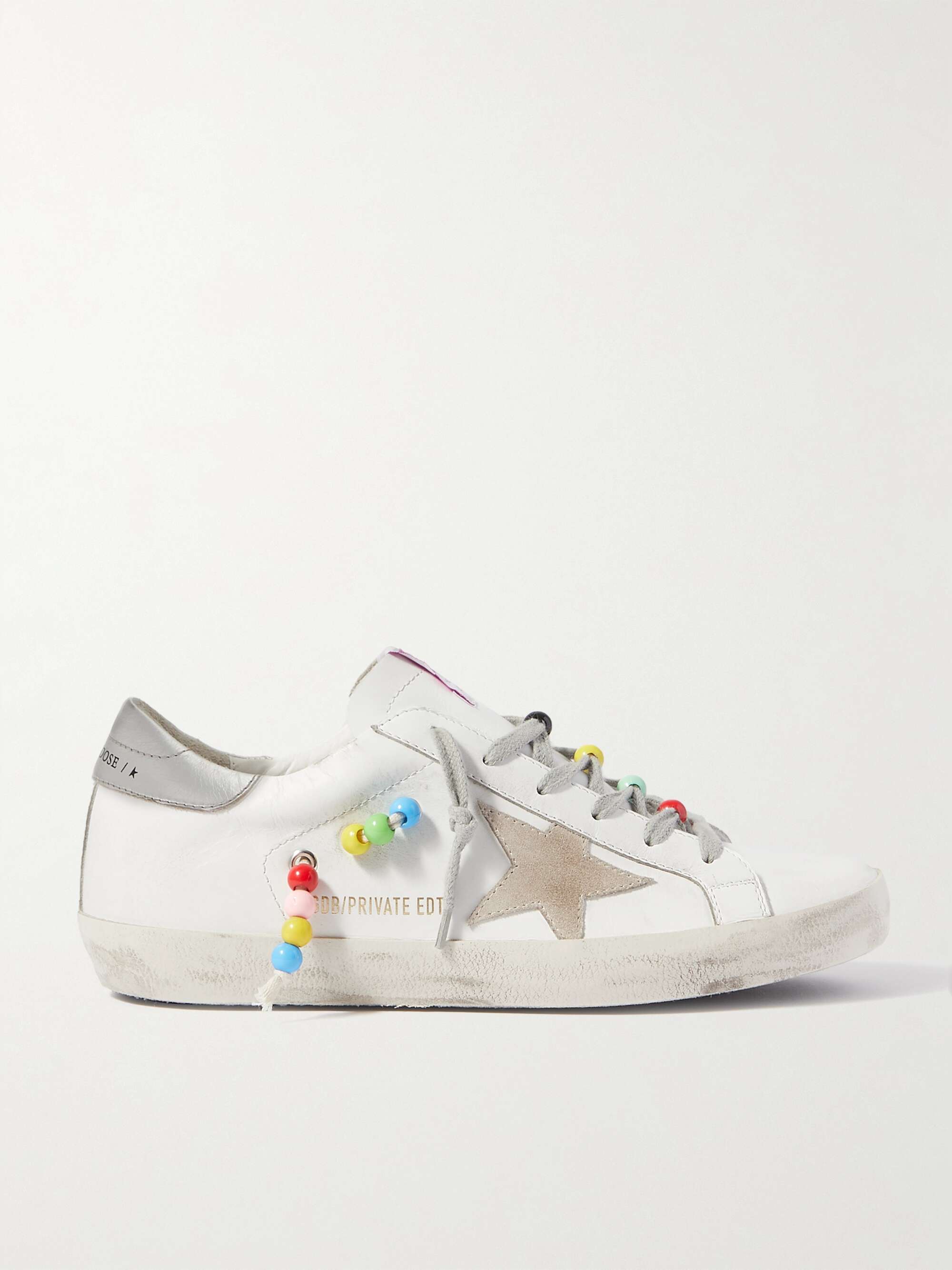 GOLDEN GOOSE Superstar bead-embellished distressed leather and suede ...