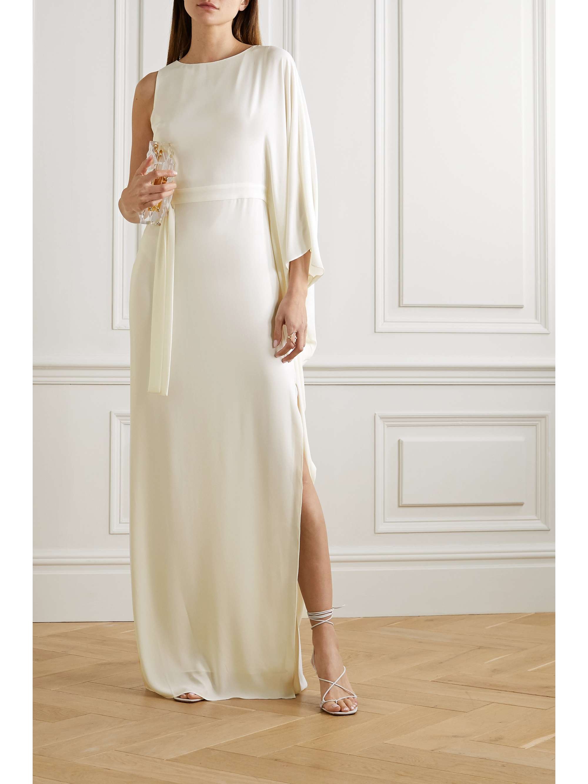 Ivory One-shoulder asymmetric crepe ...