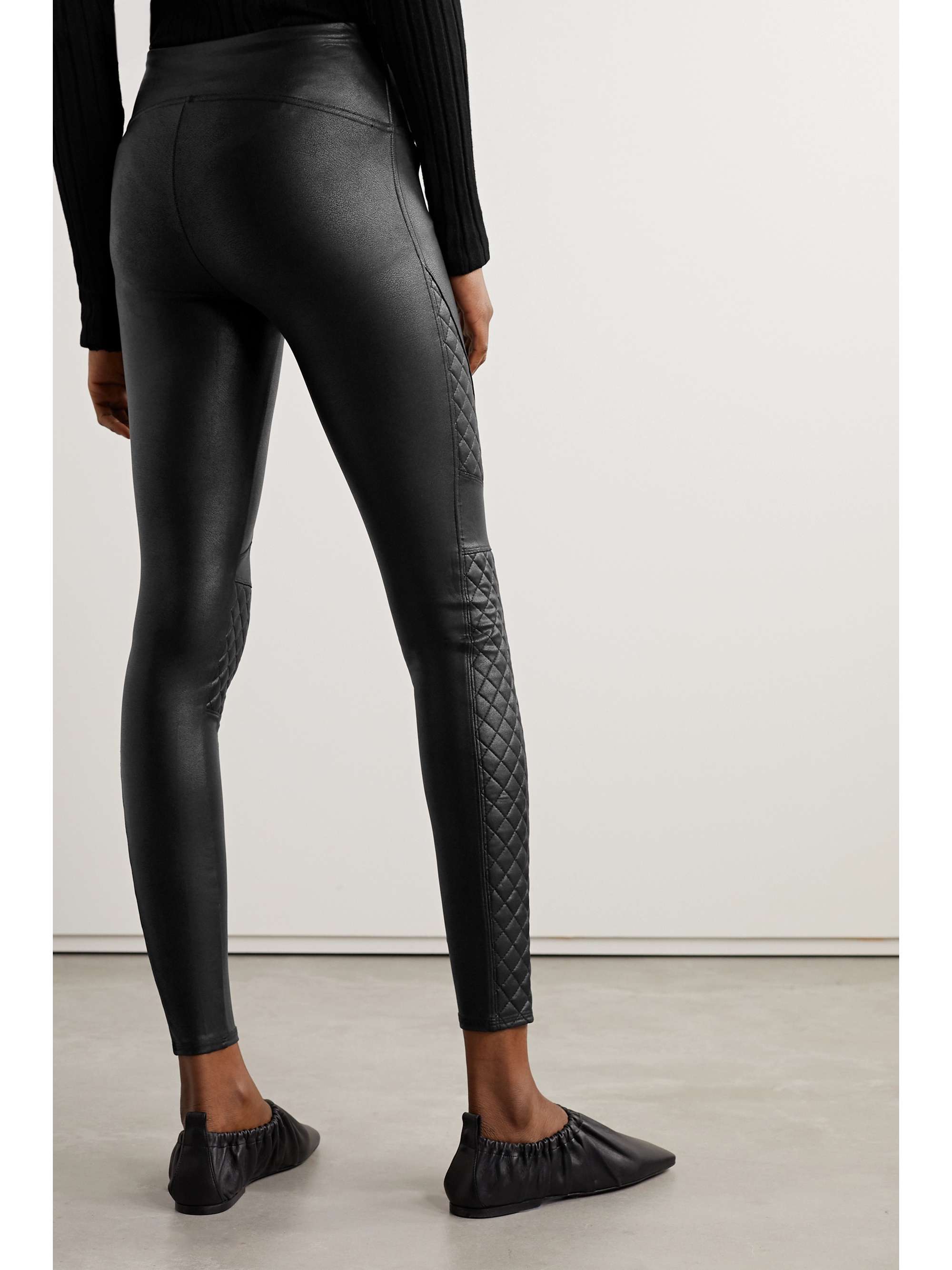 Black Quilted faux leather leggings 
