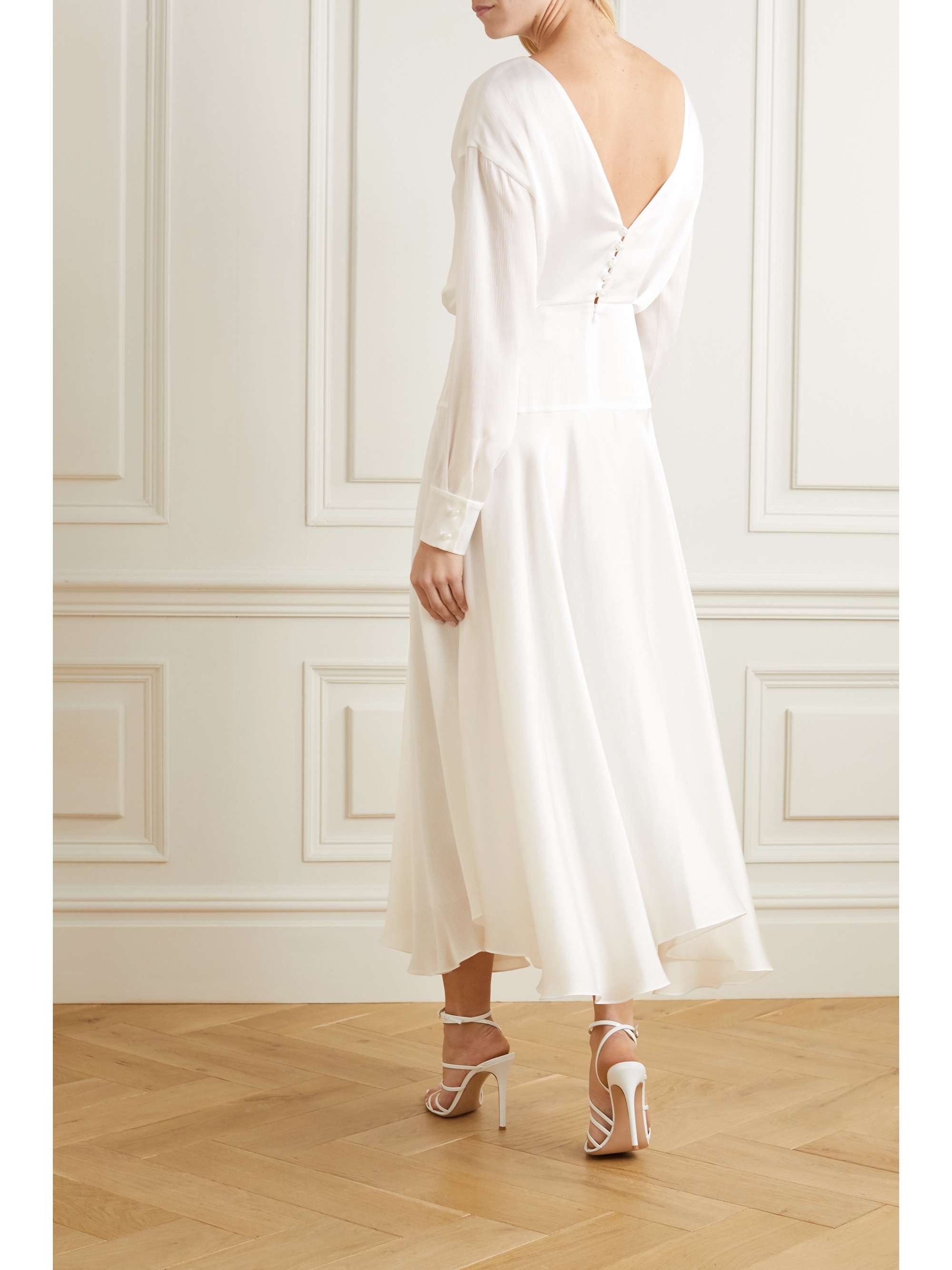 GALVAN Majorelle plissé-satin midi dress