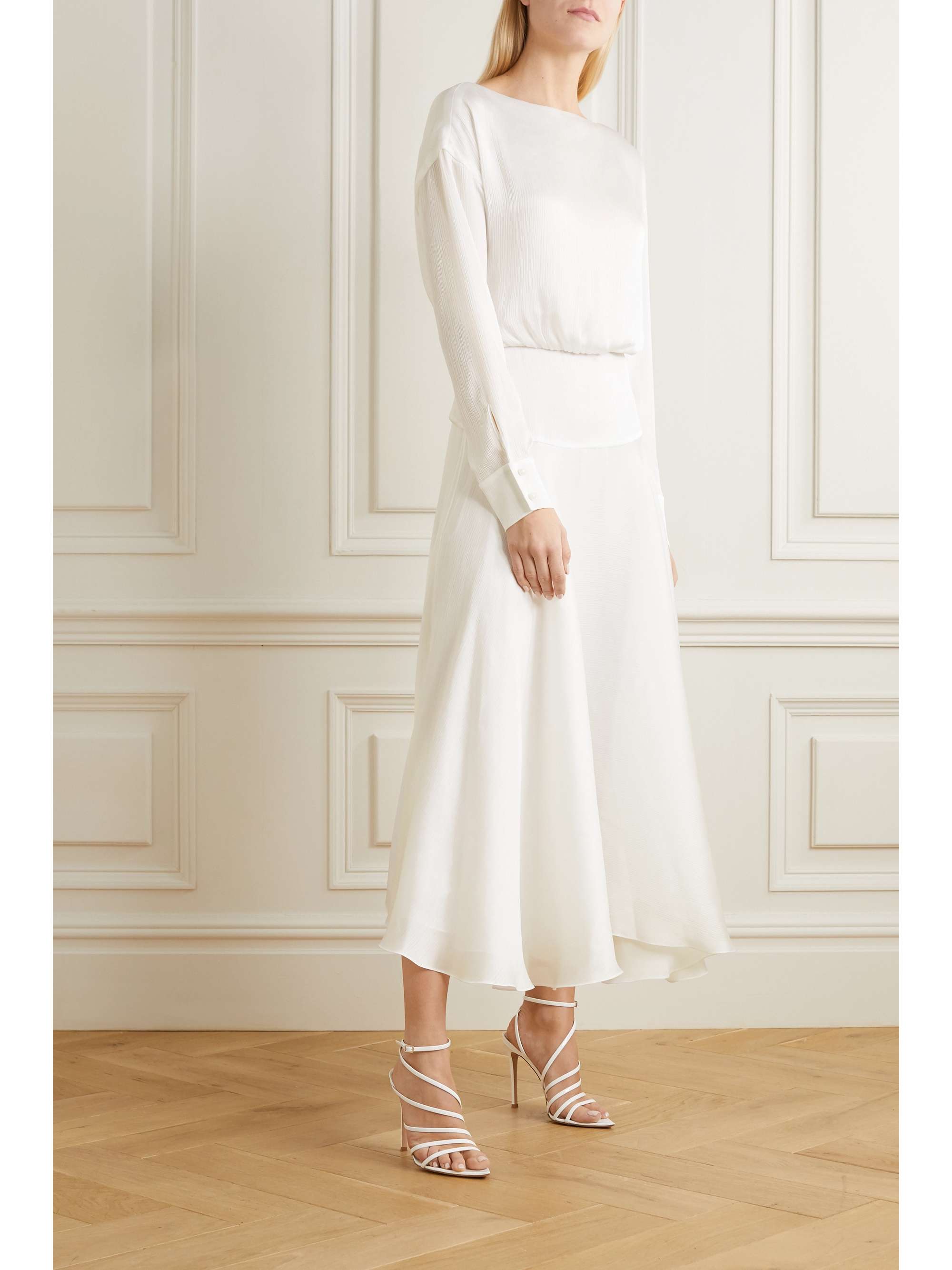 GALVAN Majorelle plissé-satin midi dress