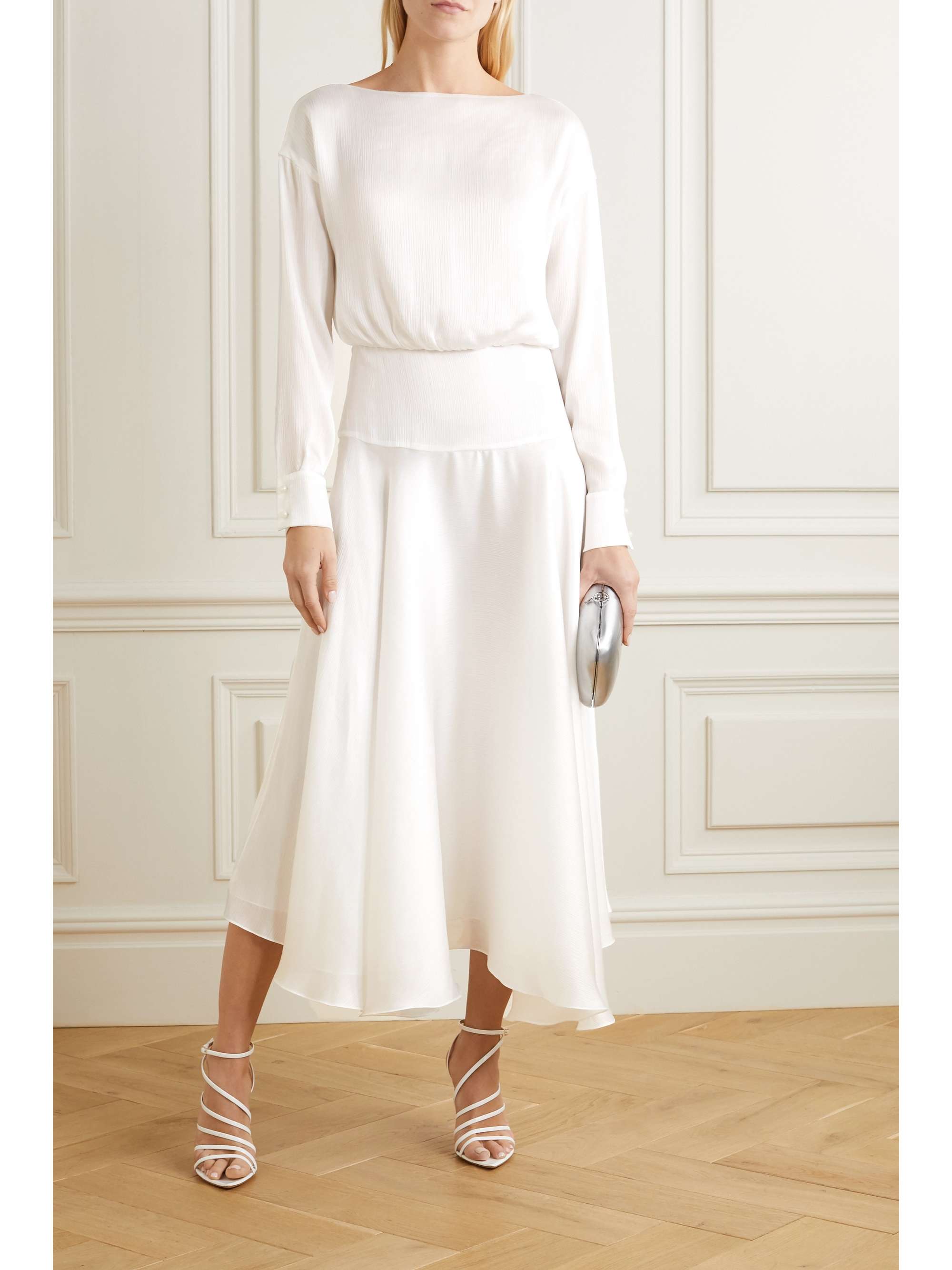 GALVAN Majorelle plissé-satin midi dress