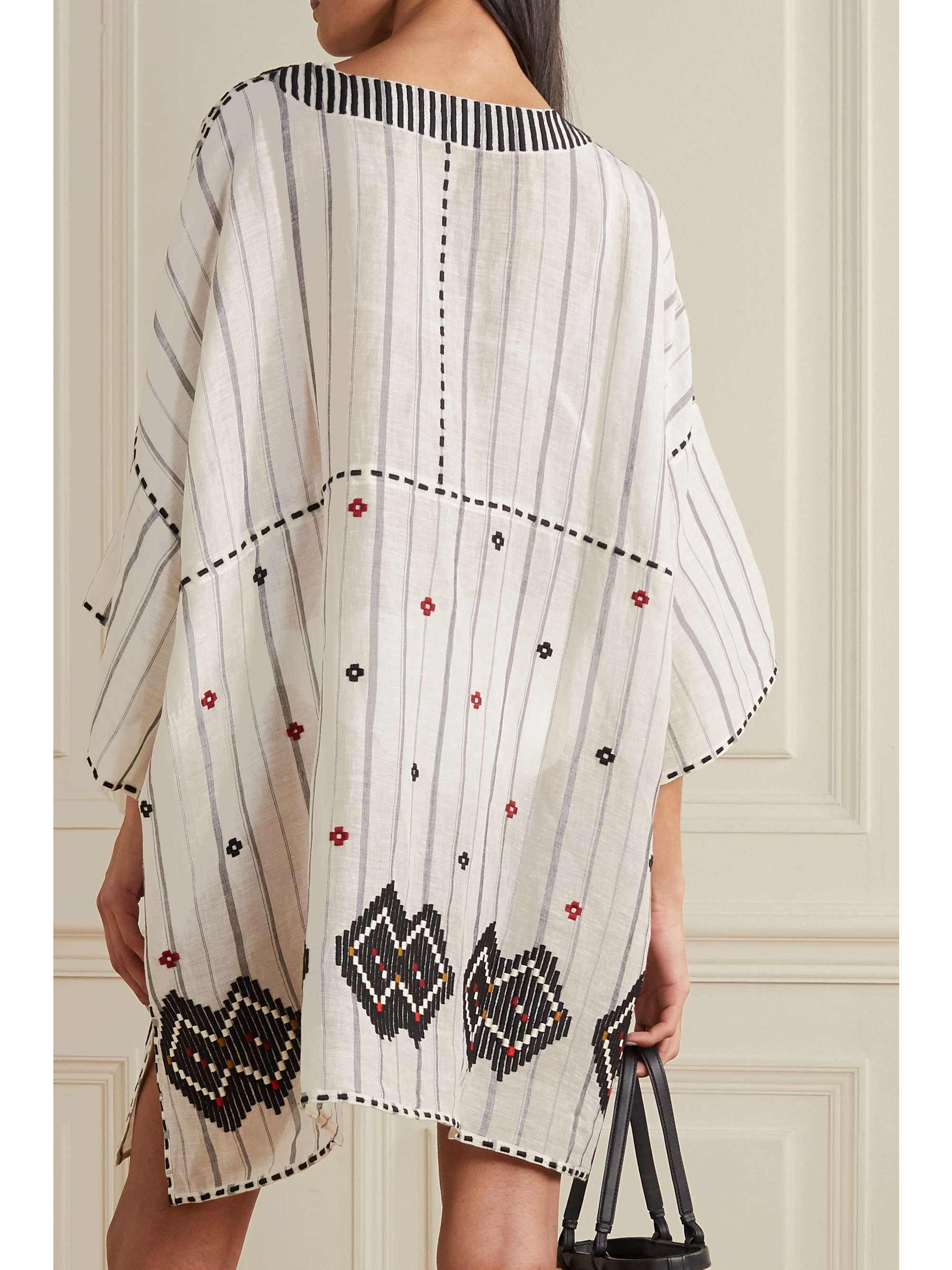 ERES Brigitta embroidered striped linen and cotton-blend kaftan