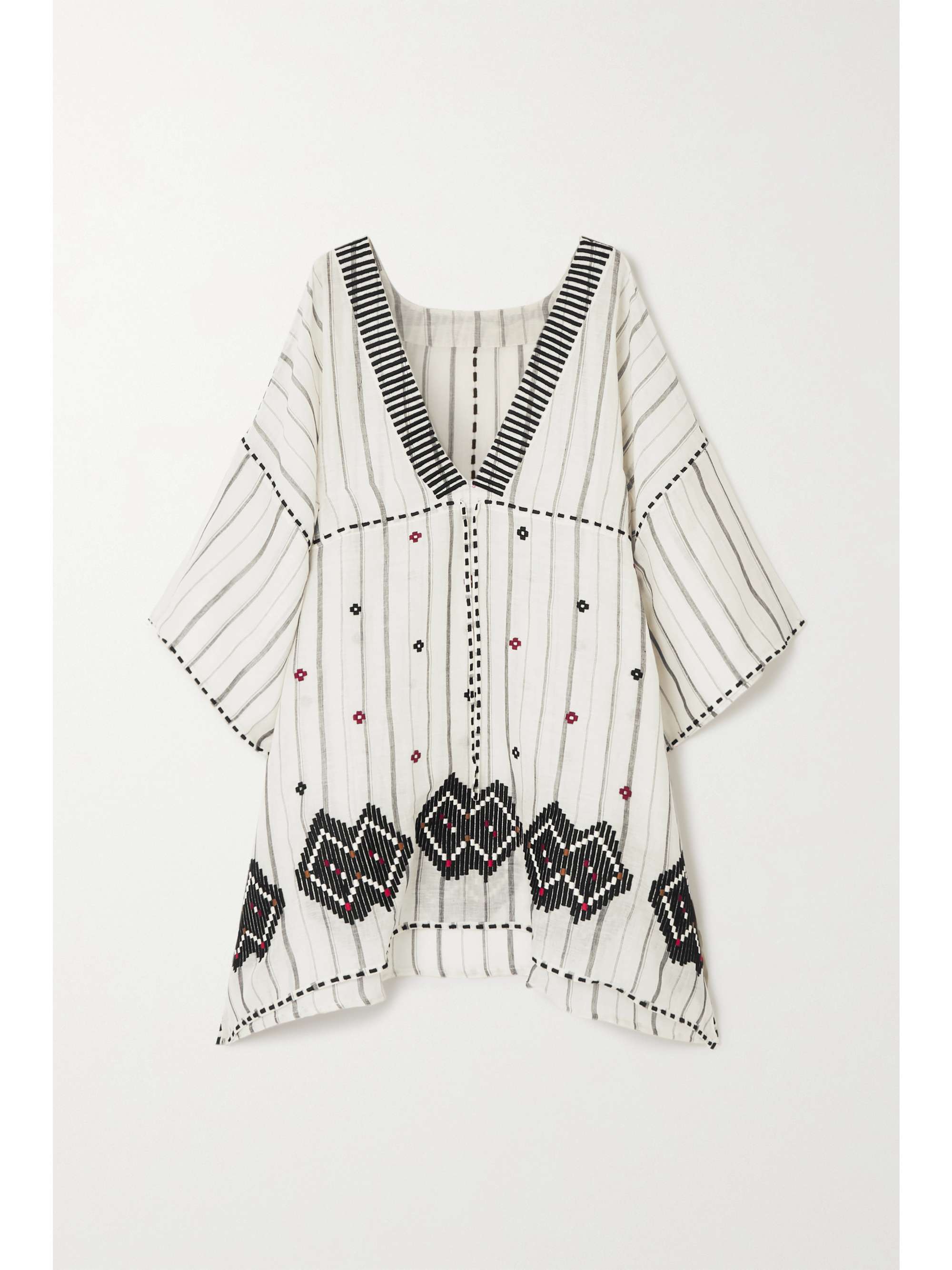 ERES Brigitta embroidered striped linen and cotton-blend kaftan