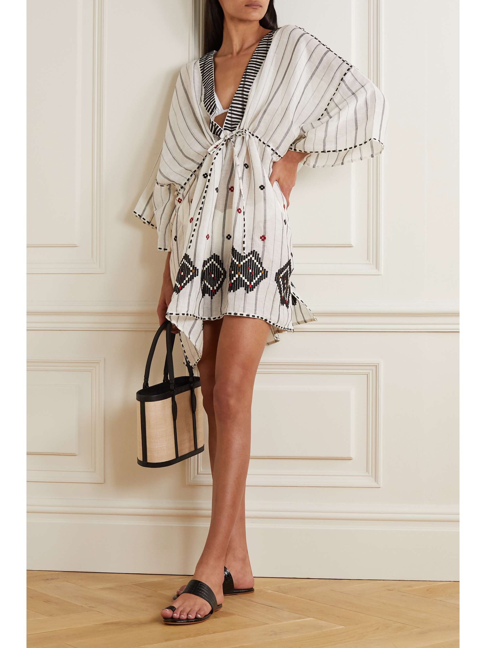 ERES Brigitta embroidered striped linen and cotton-blend kaftan