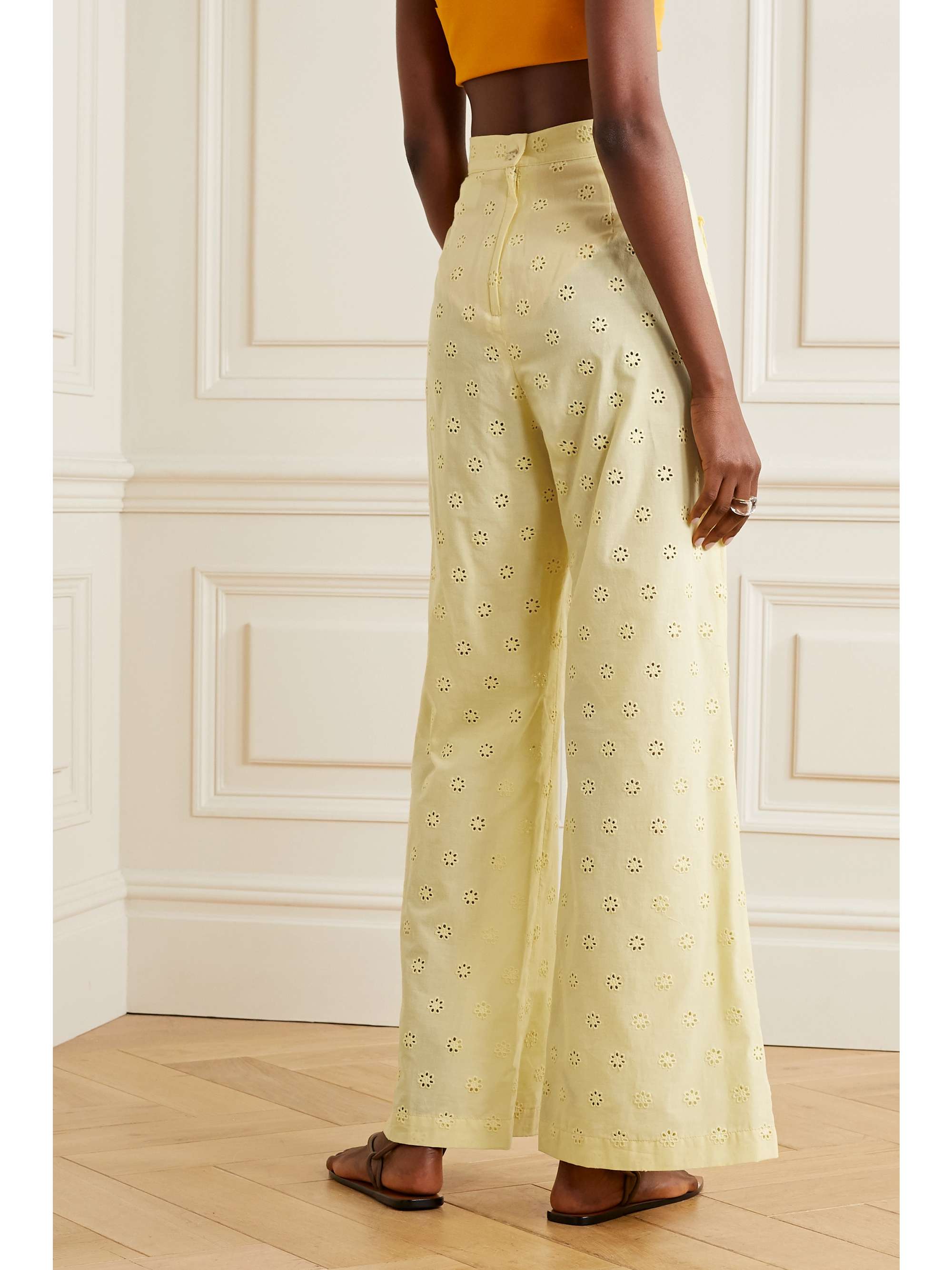 LISA MARIE FERNANDEZ Holly ruffled broderie anglaise cotton wide-leg pants