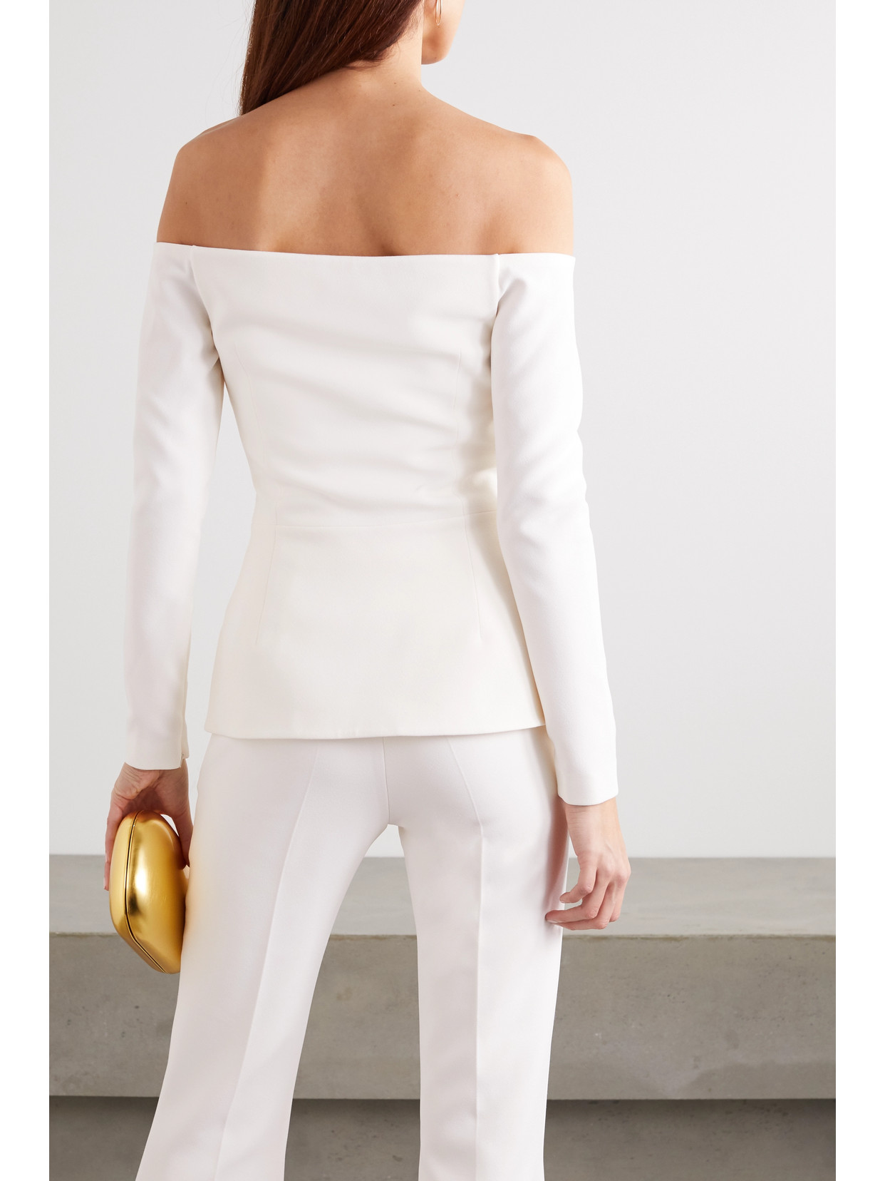 Safiyaa Off-the-shoulder Double-breasted Crepe Top In Ivory