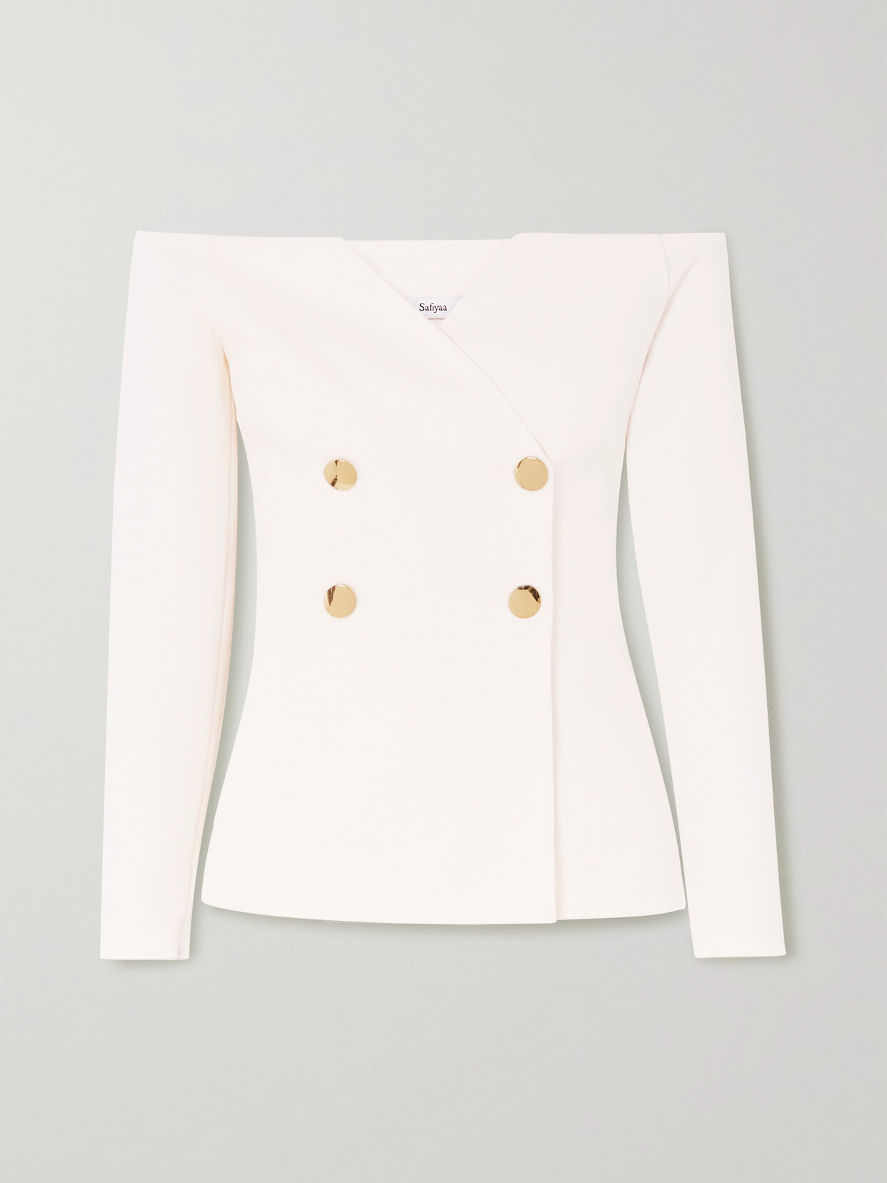 Safiyaa Off-the-shoulder Double-breasted Crepe Top In Ivory