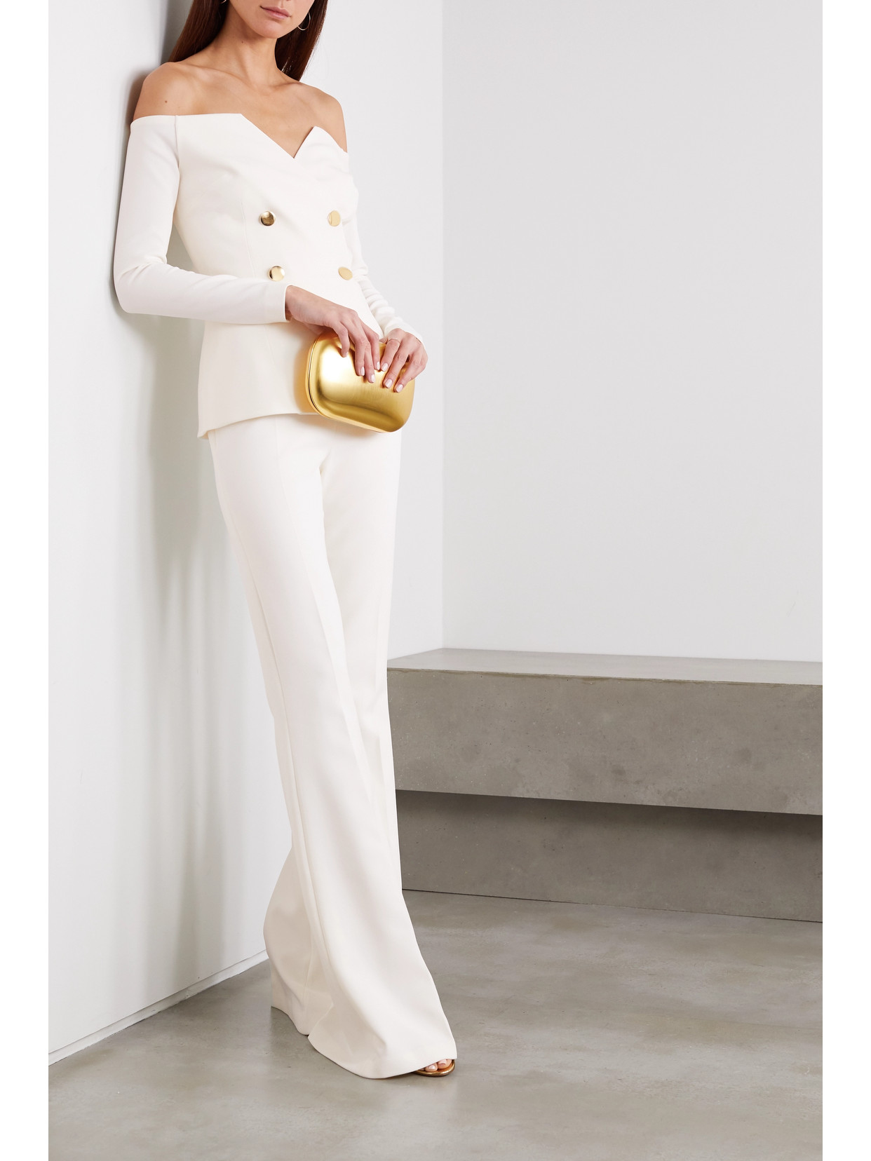 Safiyaa Off-the-shoulder Double-breasted Crepe Top In Ivory