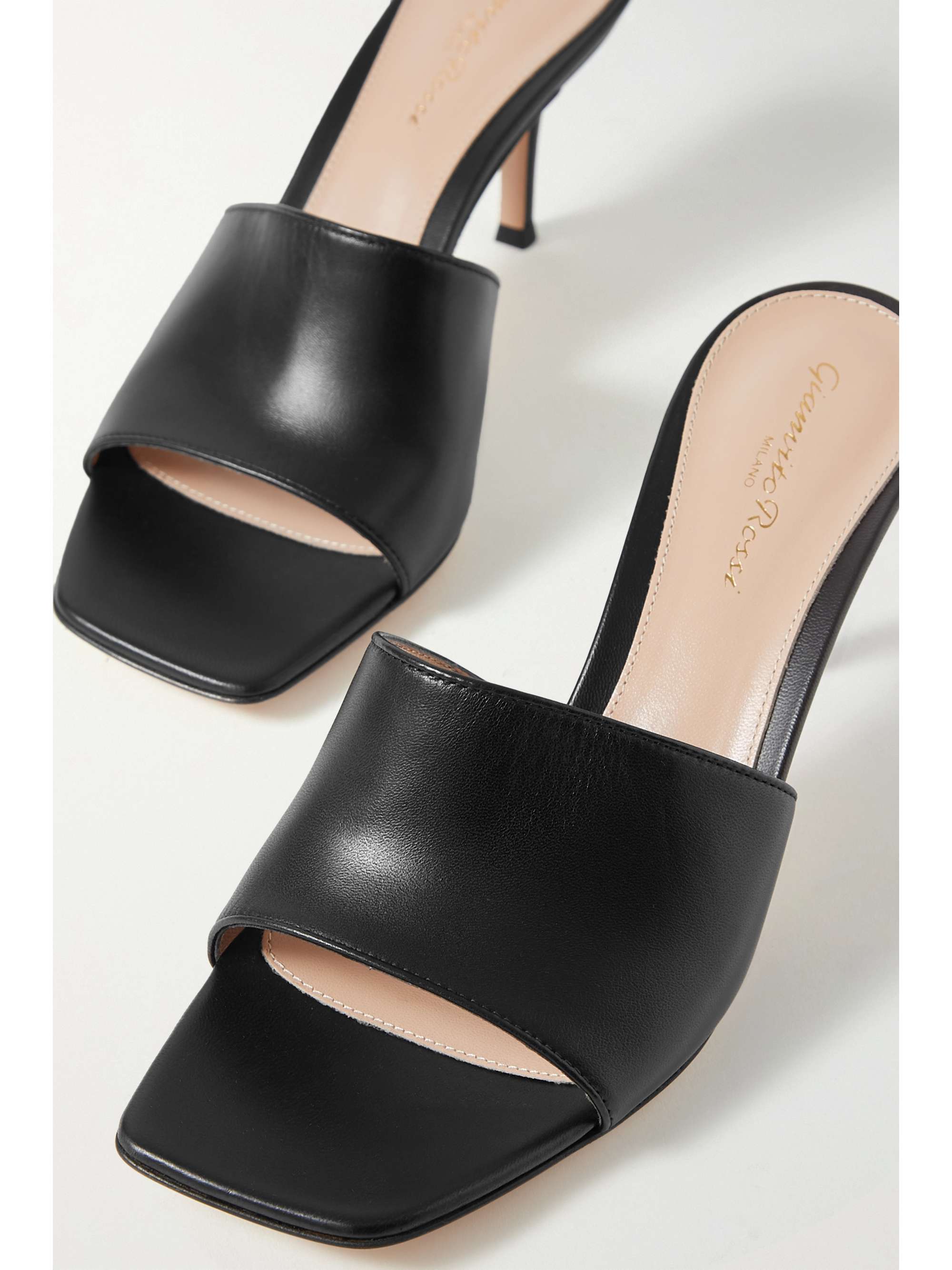 gianvito rossi 70 leather trimmed fishnet mules