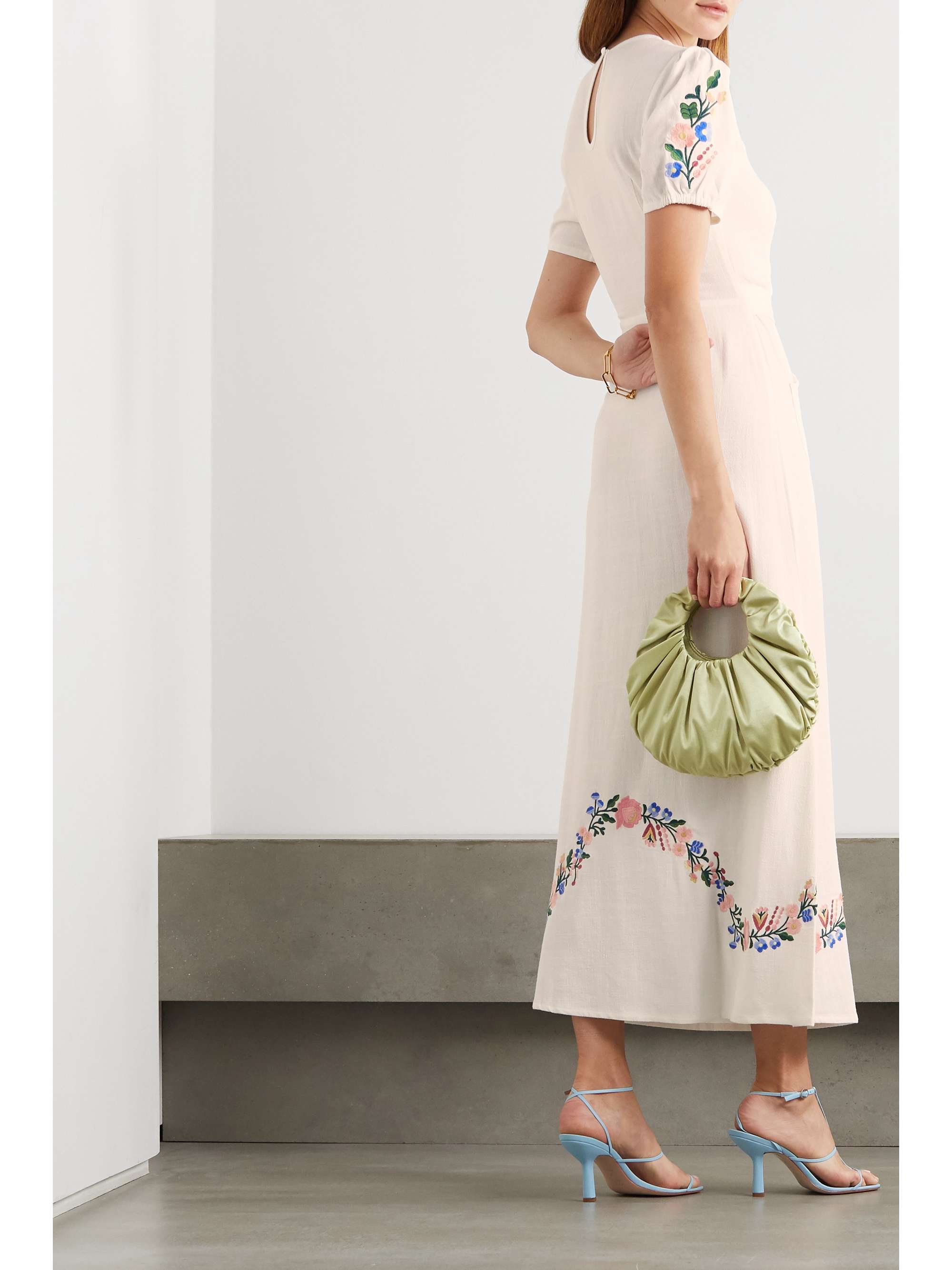 RIXO Dominique belted embroidered gauze midi dress